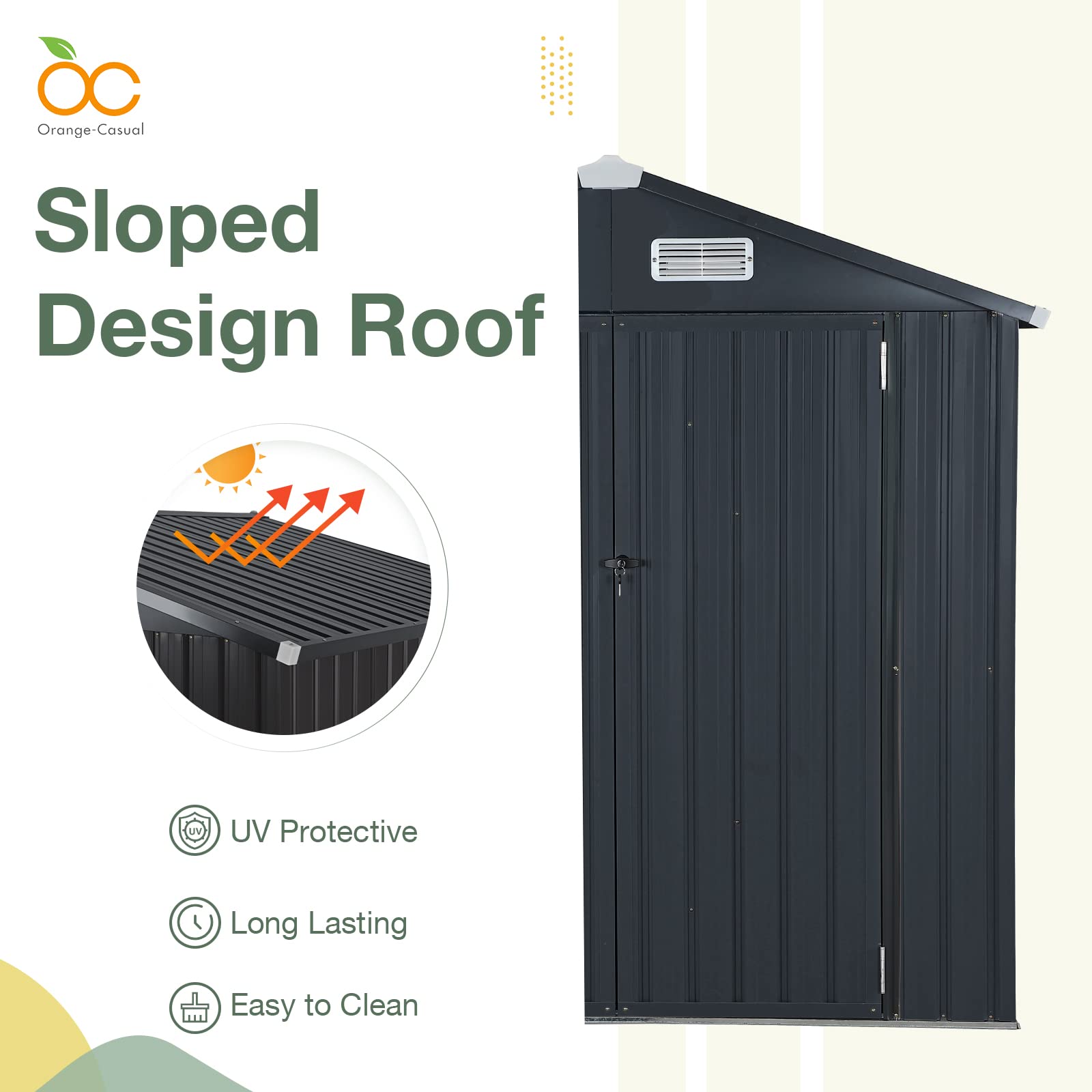OC Orange-Casual 6x4 FT Outdoor Storage Shed - Galvanized Steel Metal Garden Tool Shed with Lockable Door for Backyard, Patio & Lawn | Weather-Resistant Black Outdoor Storage Solution for Gardening Tools, Lawn Equipment & Seasonal Items