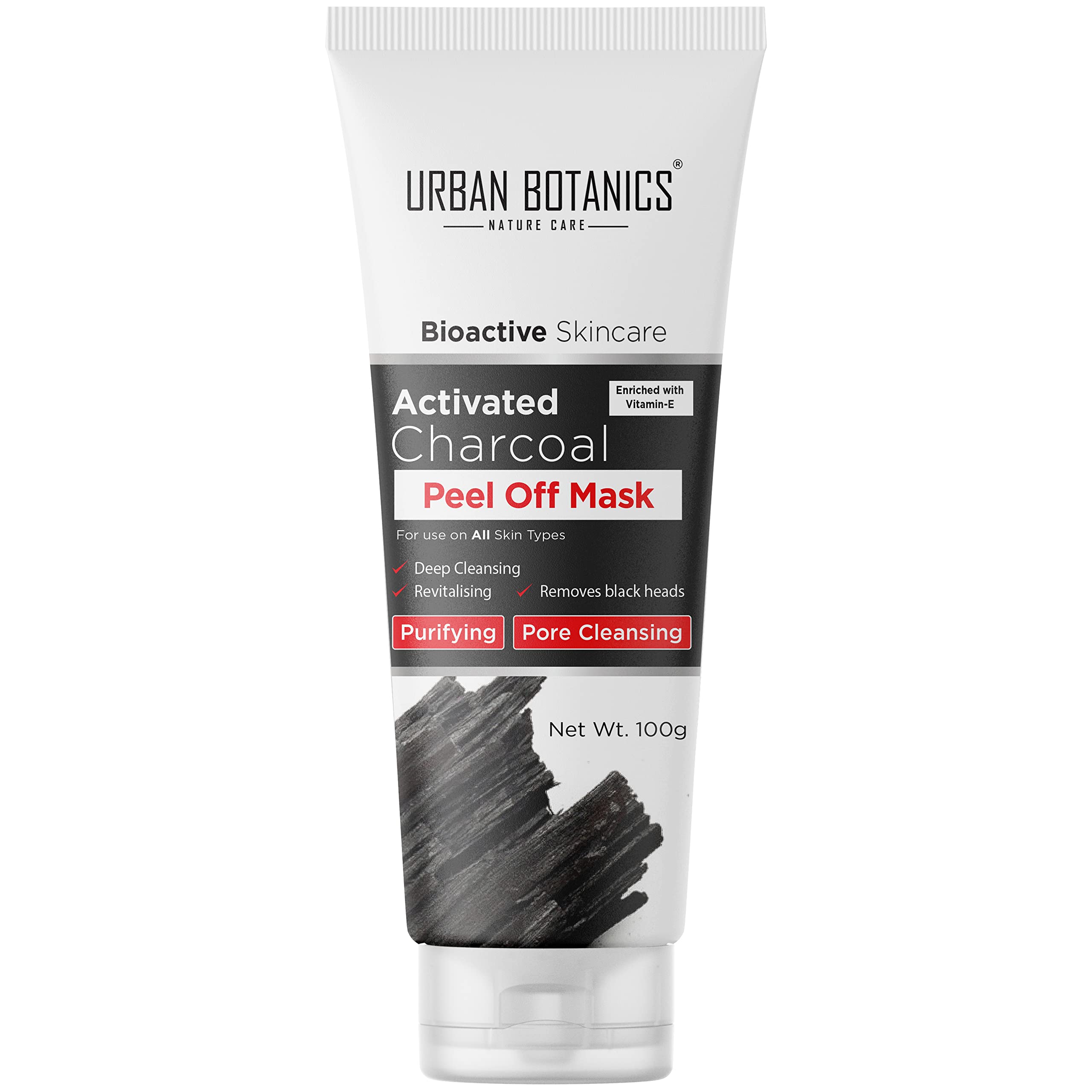 UrbanBotanics Activated Charcoal Peel Off Mask - Deep Pore Cleanser for Men & Women | Vitamin E Enriched for Blackhead & Whitehead Removal | Paraben & Sulfate Free (100g) | Perfect for Weekly Detox & Glowing Skin Routine