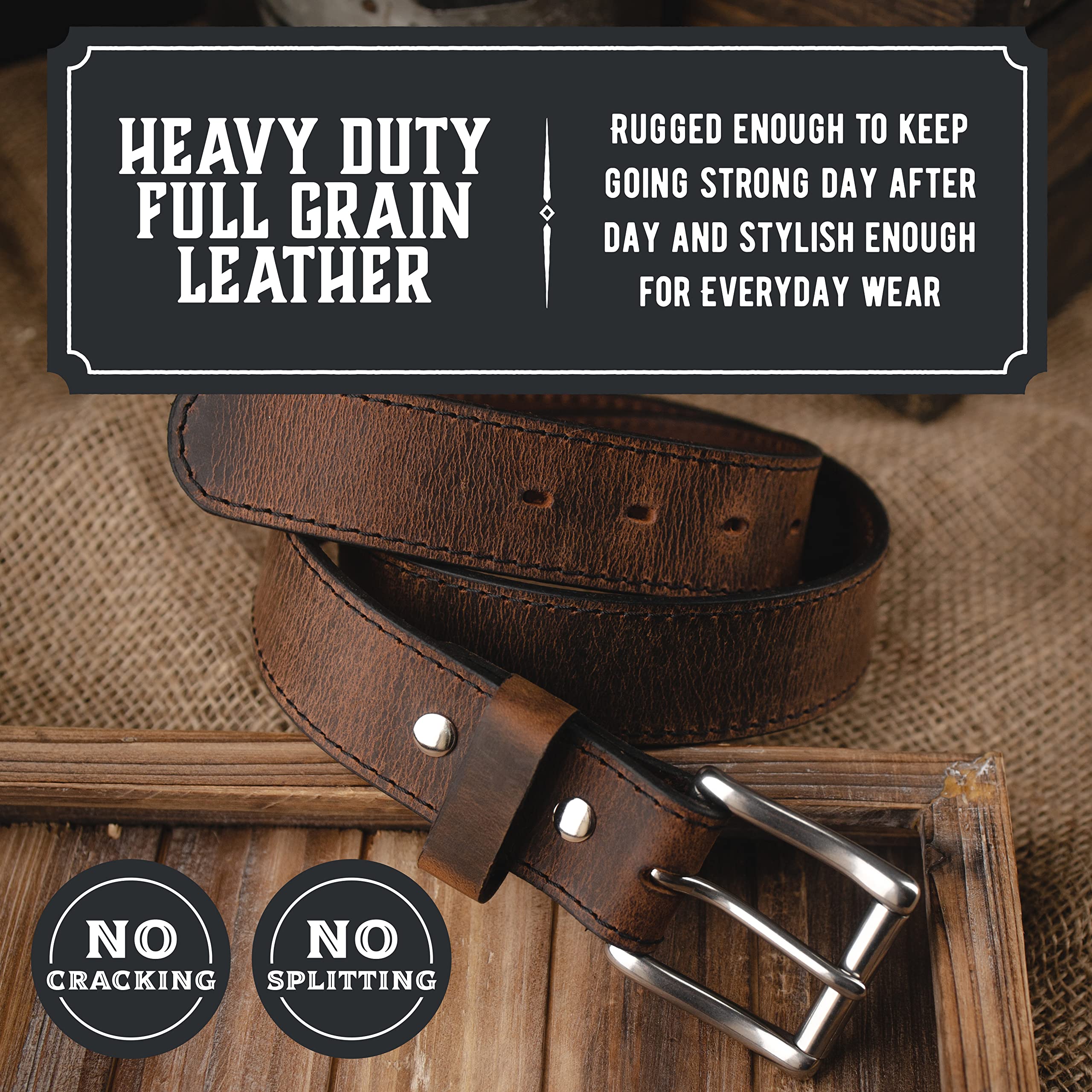 Premium Full Grain Leather Belt for Men | Handcrafted in USA | Durable & Stylish | Perfect for Casual, Business & Formal Wear