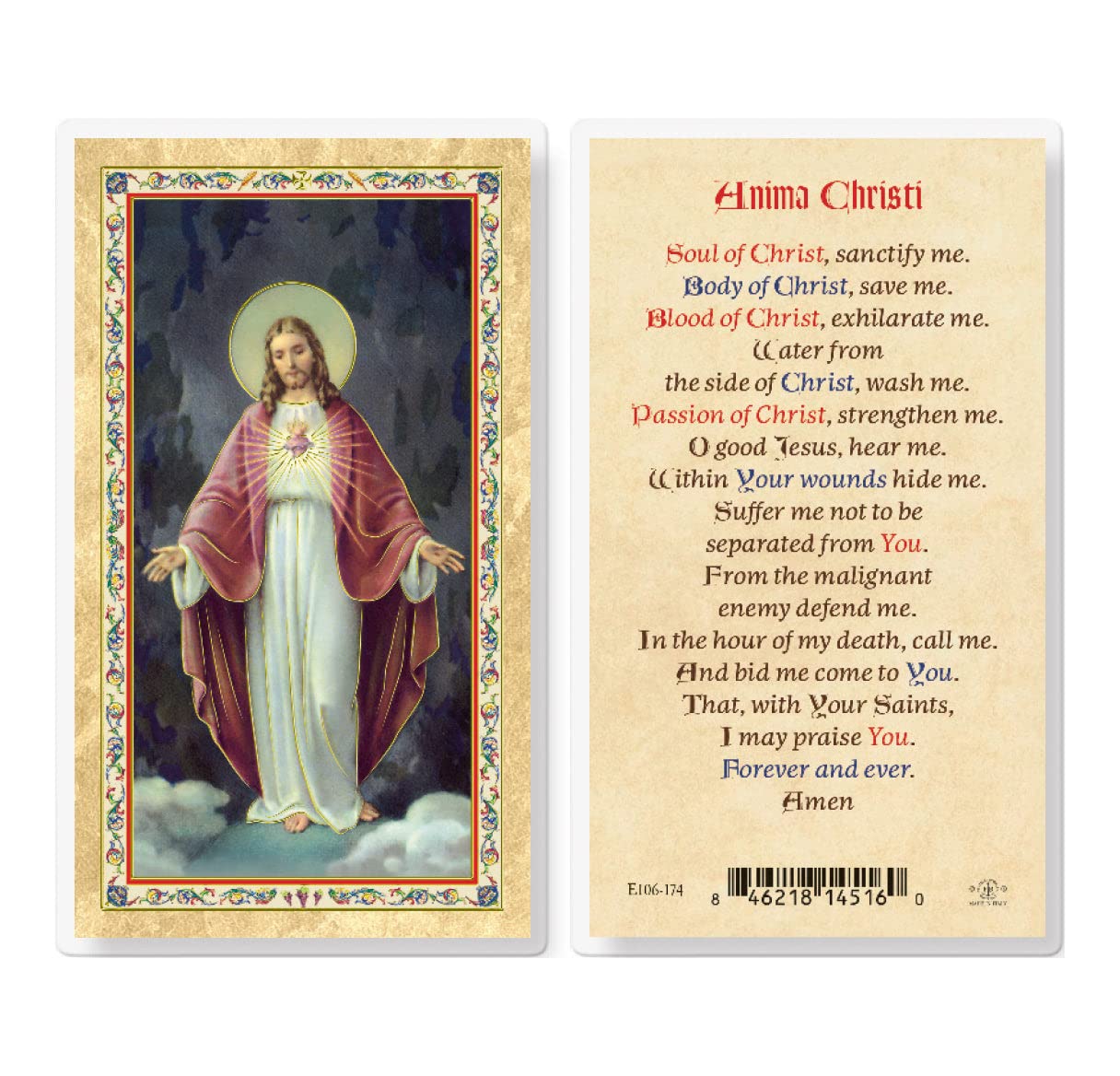 Anima Christi Sacred Heart of Jesus Prayer Cards - Pack of 25 Gold-Stamped Laminated Catholic Holy Cards with Prayer on Back - Perfect for Worship, Bible Study & Religious Gifts