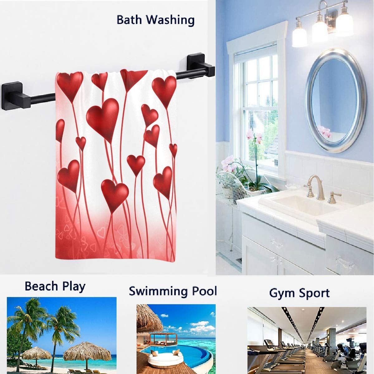 Cute Heart Flower Hand Towels - Soft Absorbent Guest Towels for Mother's Day, Valentine's Day & Wedding - 16x30 Inch Pink Red Bath Towels for Bathroom, Hotel, Gym & Kitchen - Perfect for Home Decor, Gift Giving & Special Occasions