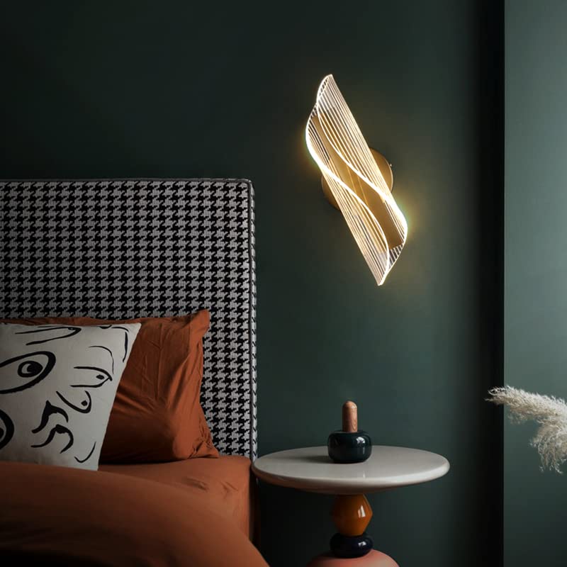 Modern Geometric LED Wall Sconce - Gold Finish Metal 1-Light Fixture for Bedroom, Restaurant & Hotel - 10W Energy Efficient (110V-120V) - White & Gold Lighting for Ambient Decor, Accent Walls & Mood Setting