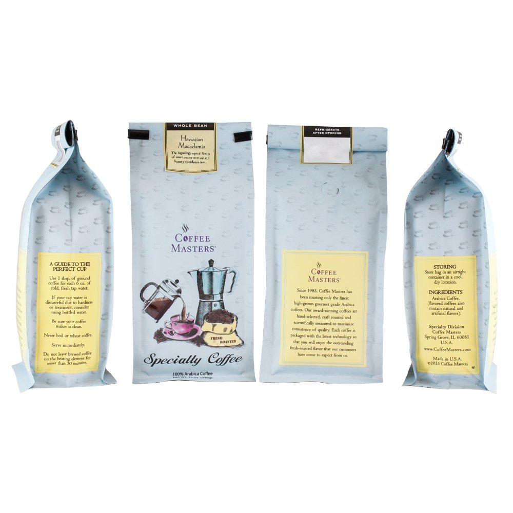 Premium Hawaiian Macadamia Flavored Whole Bean Coffee - 12-Ounce Bags (Pack of 4) | Rich & Nutty Aroma | Perfect for Morning Brew, Office Break & Gift Giving