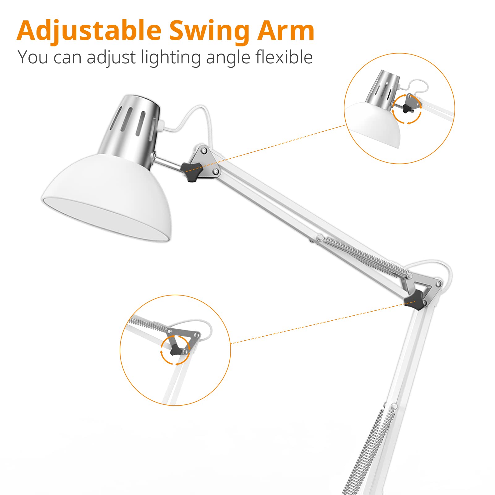LEPOWER Swing Arm Floor Lamp with Heavy Metal Base - Adjustable Industrial Standing Light, E26 Socket, Modern Reading Lamp for Living Room, Bedroom, Office (White) | Perfect for Cozy Reading Nooks & Workspace Lighting
