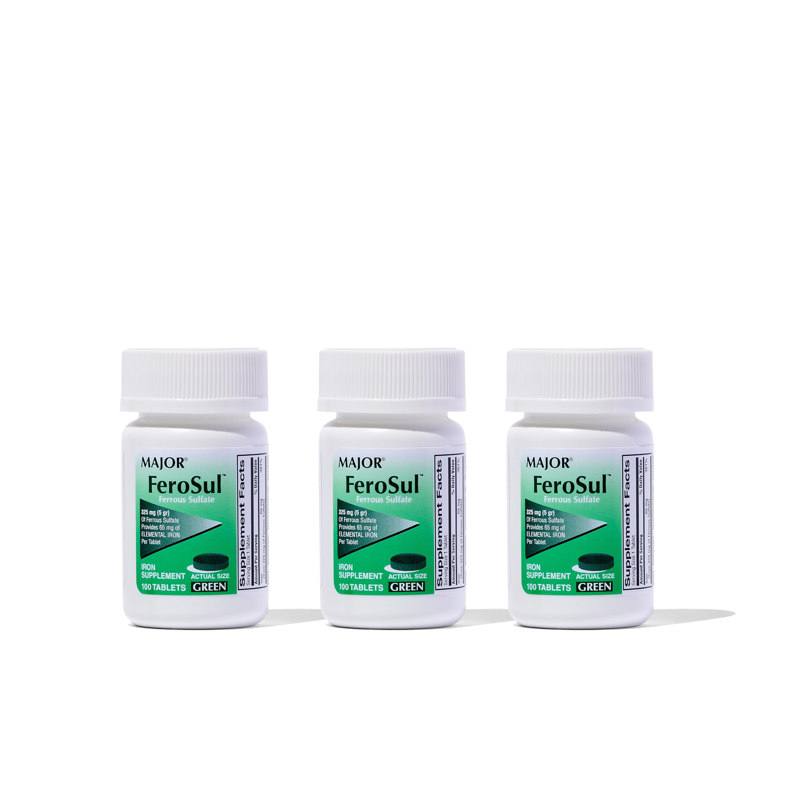Major Ferosul - Ferrous Sulfate 325mg Tablets with 65mg Elemental Iron - Premium Iron Supplement for Women & Men - Supports Energy & Red Blood Cell Production - 100 Tablets (3 Pack) - Ideal for Anemia Prevention & Fatigue Relief
