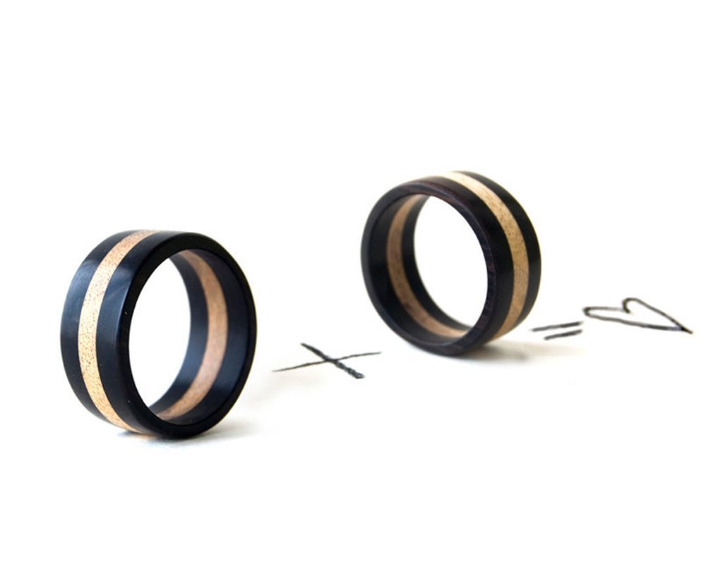 Handmade Wooden Wedding Rings Set - Natural Ebony Wood Bands for Men & Women - Eco-Friendly Wooden Jewelry for Couples, Engagements & Anniversaries