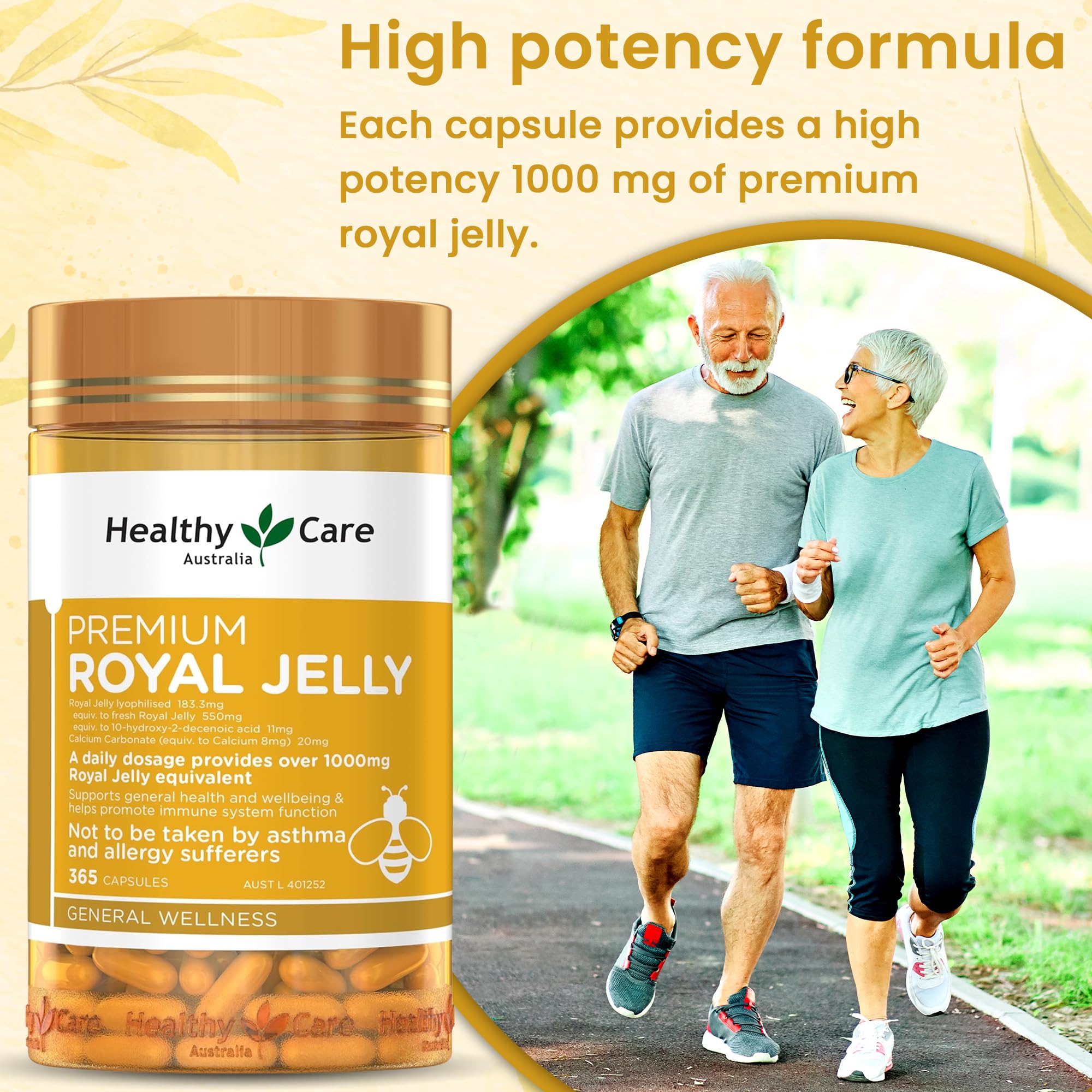 Healthy Care Royal Jelly 1000mg 365 Capsules - Premium Australian Made Bee Pollen Supplement for Immune Support & Energy Boost - Daily Wellness for Adults & Seniors