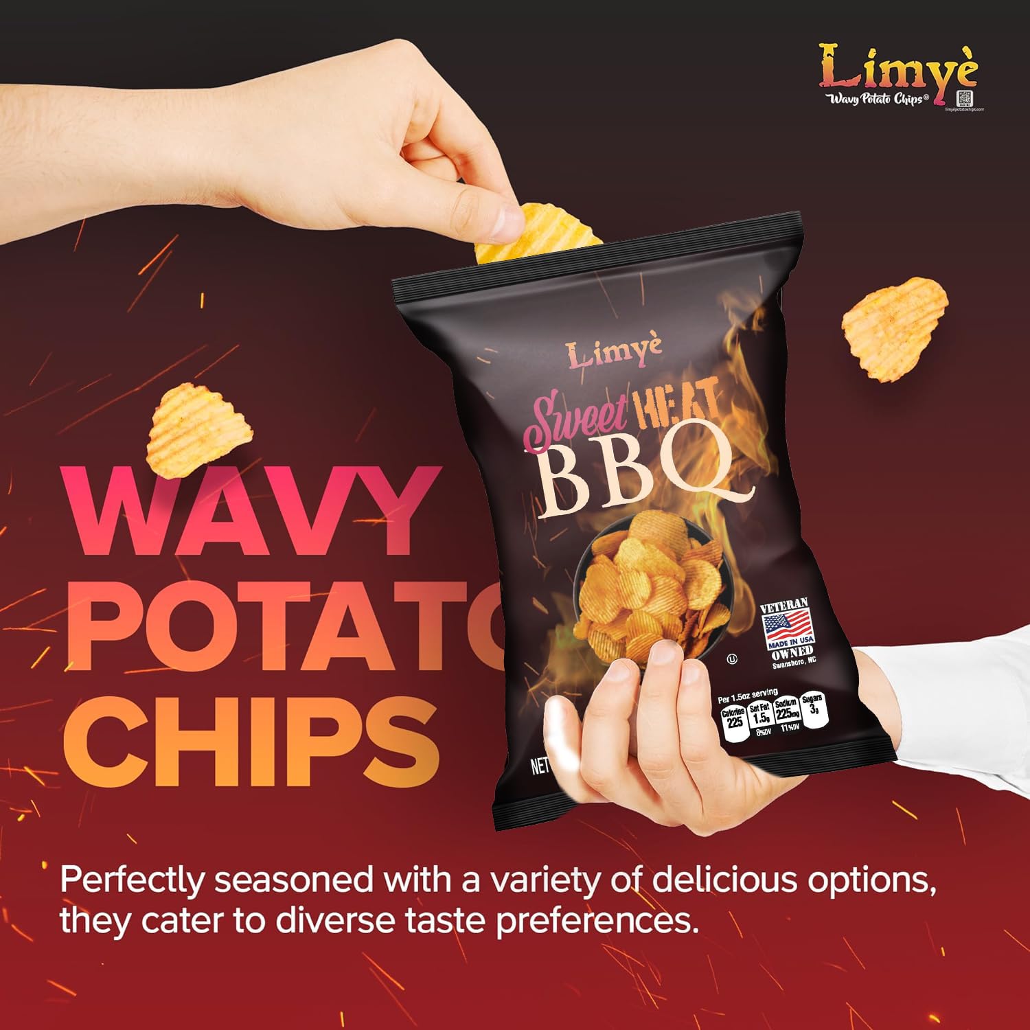 Limye Sweet Heat BBQ Flavored Potato Chips - Certified Kosher, Allergen-Free, Vegan Snacks - 1.5oz Bags (Pack of 24) - Perfect for Parties, Picnics & On-the-Go Snacking
