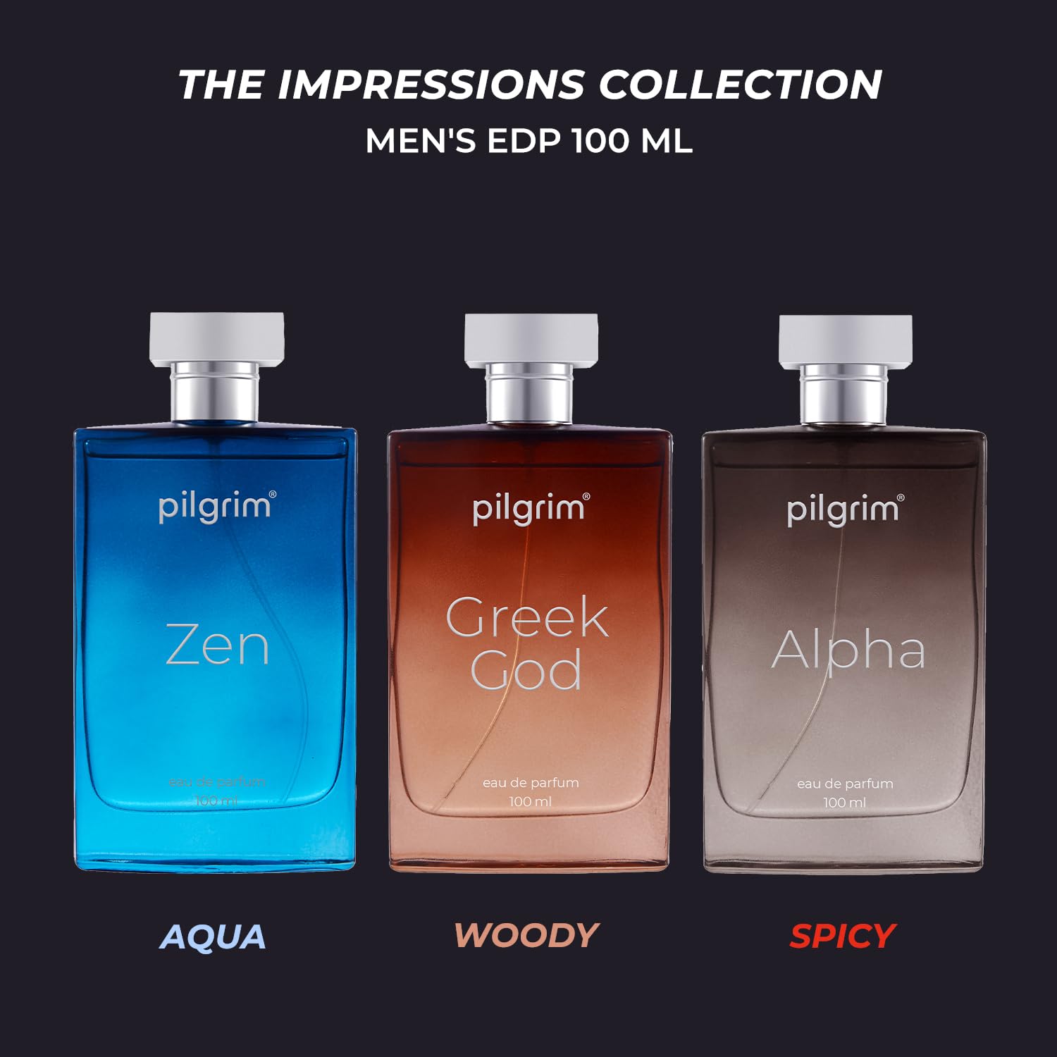 Premium Pilgrim The Impressions Men's Cologne Set - 100ml Eau De Parfum (Spicy, Woody & Aquatic Notes) | Long-Lasting Luxury Fragrance Gift Set | French Designer Perfume for Men | Perfect for Date Night, Office & Special Occasions