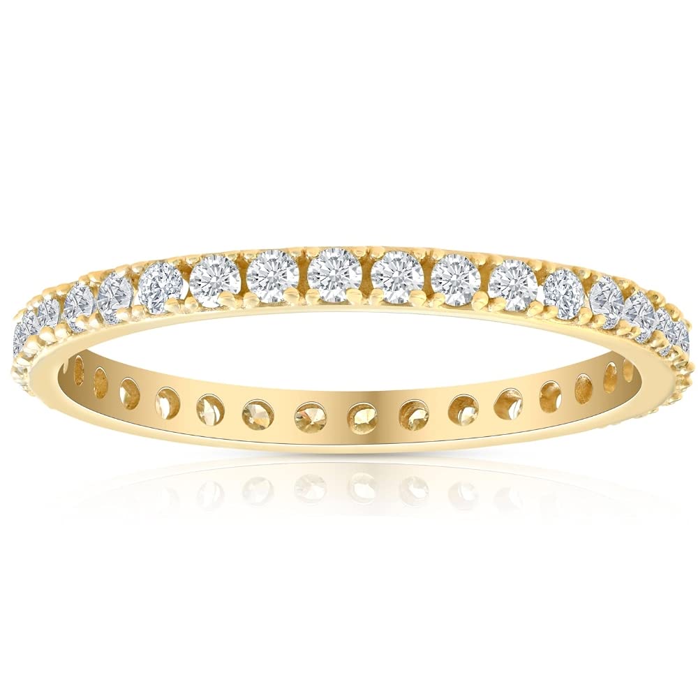 1/2 Carat Diamond Eternity Ring for Women - 10K Yellow Gold Stackable Wedding Band - Perfect for Anniversary, Engagement & Everyday Elegance