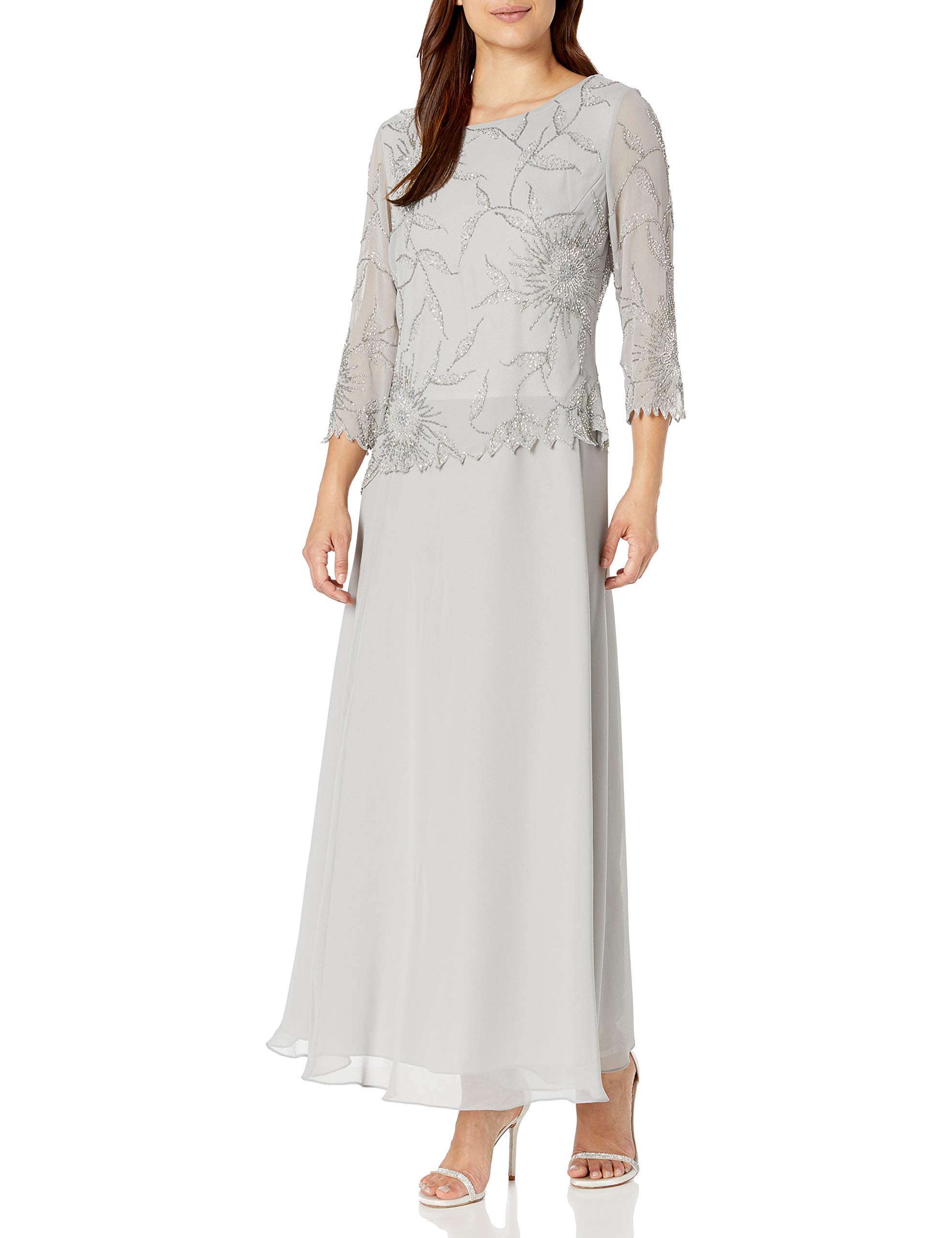 J Kara Women's 3/4 Sleeve Beaded Party Dress - Elegant Floral Embroidery Cocktail Dress for Evening Events, Weddings & Special Occasions