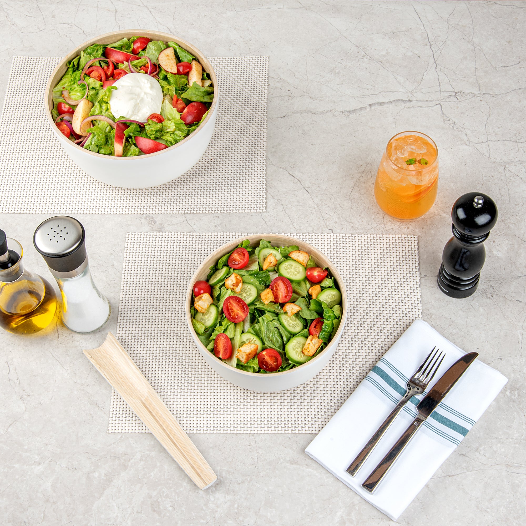 Bambuddha 15 oz Round White Spun Bamboo Salad Bowl - 7.75