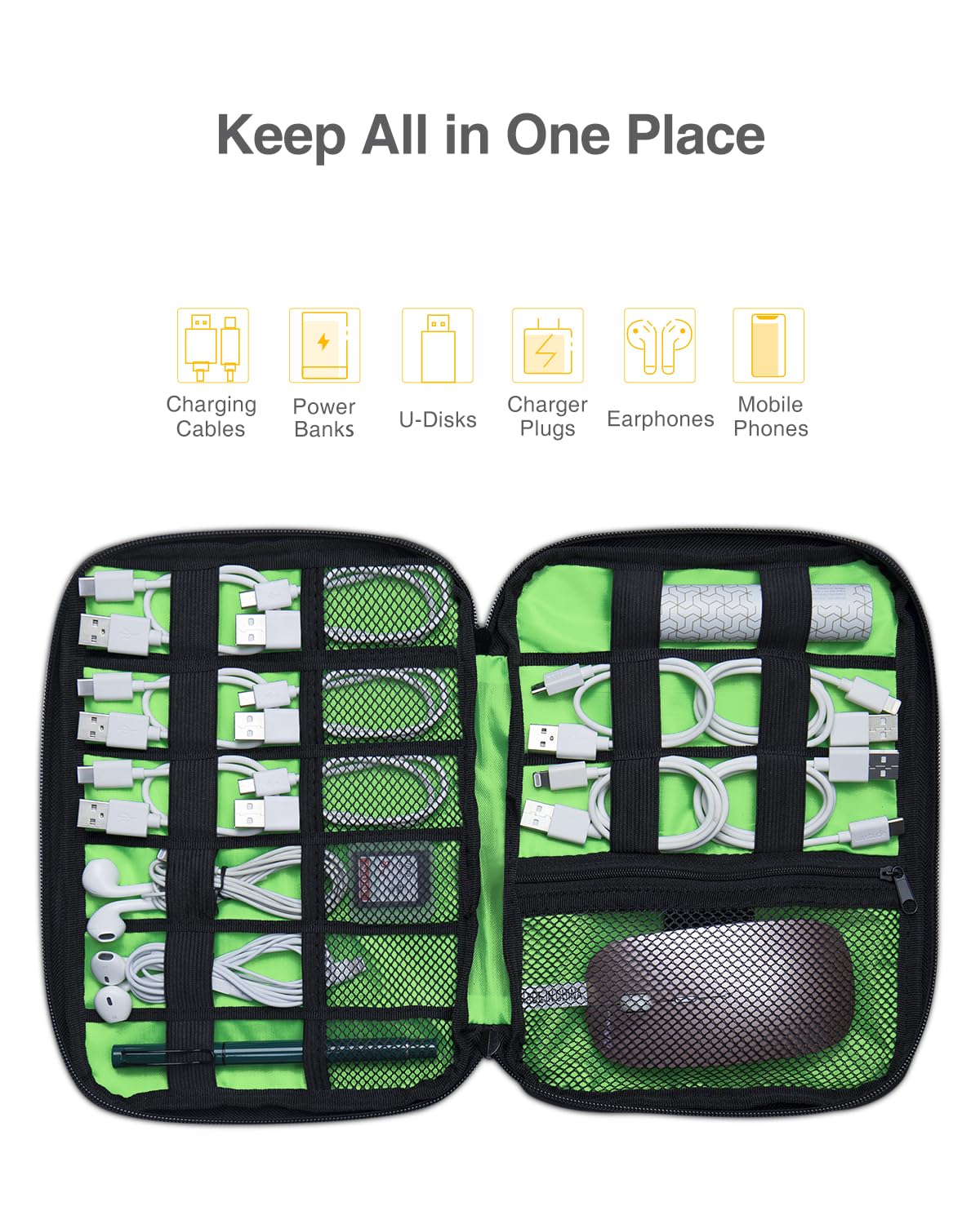 Luxtude Premium Cord Organizer Travel Bag - Portable Charger & Cable Storage Case - Tech Organizer for Travel Essentials - Perfect for Business Trips, Vacations & Daily Commute
