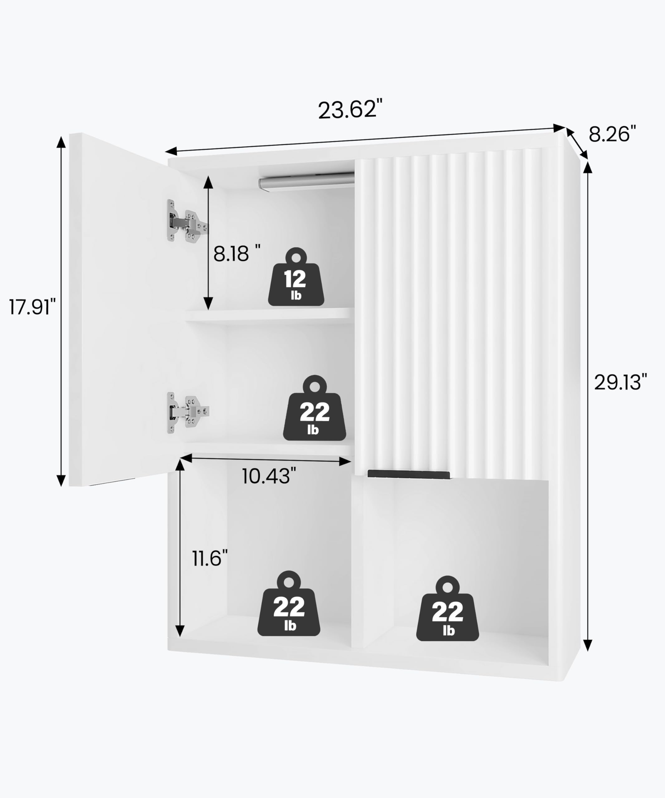 HAIOOU Modern White Fluted Bathroom Wall Cabinet with Motion Sensor Light - Wooden Medicine Storage Cabinet with Buffering Hinges, Over Toilet Organizer for Bathroom, Bedroom & Vanity Decor