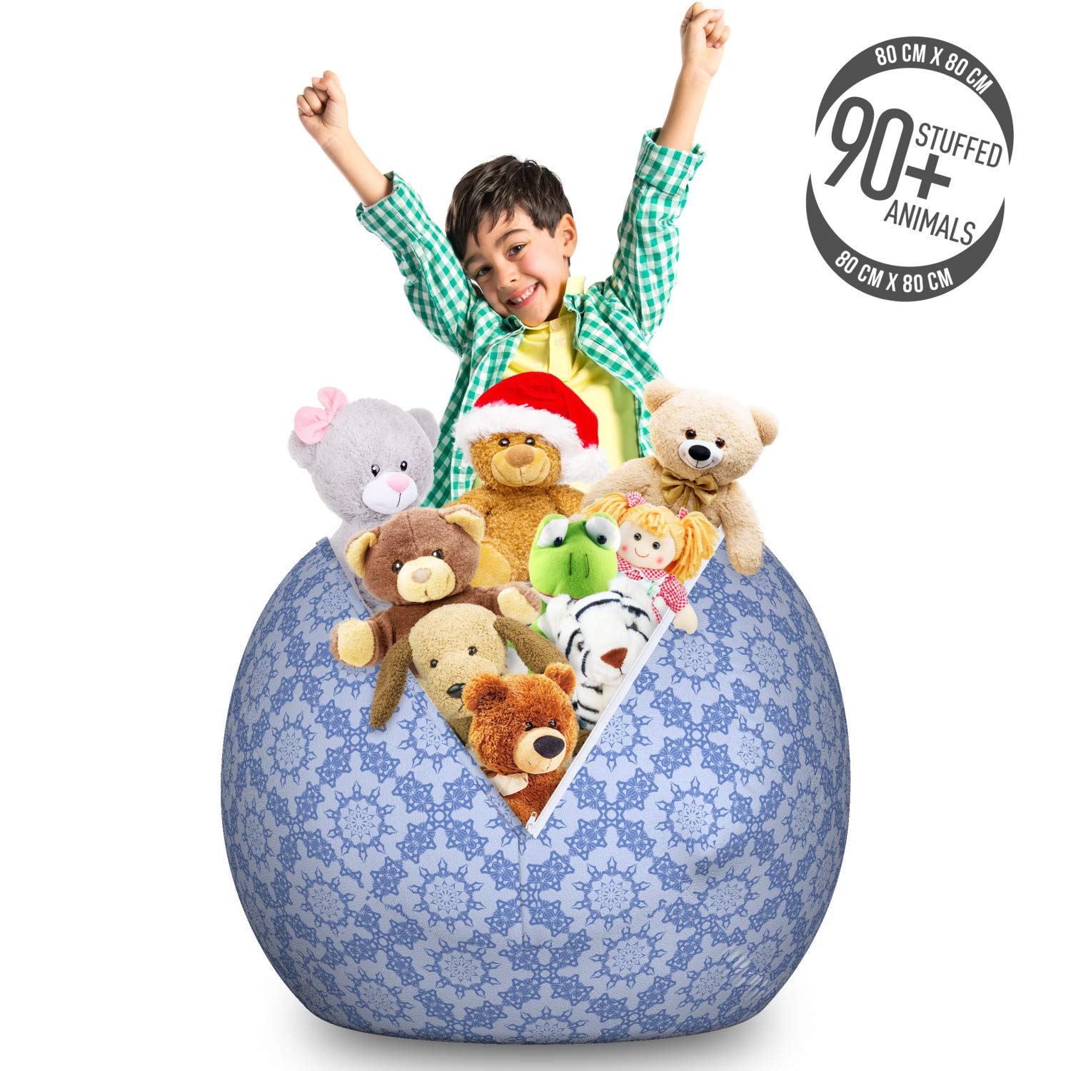 Ambesonne Large Washable Toy Storage Bag Chair - Moroccan Oriental Ottoman Bohemian Print, Stuffed Animal Organizer, Ceil Blue | Kids Room Decor, Playroom Storage, Nursery Organization