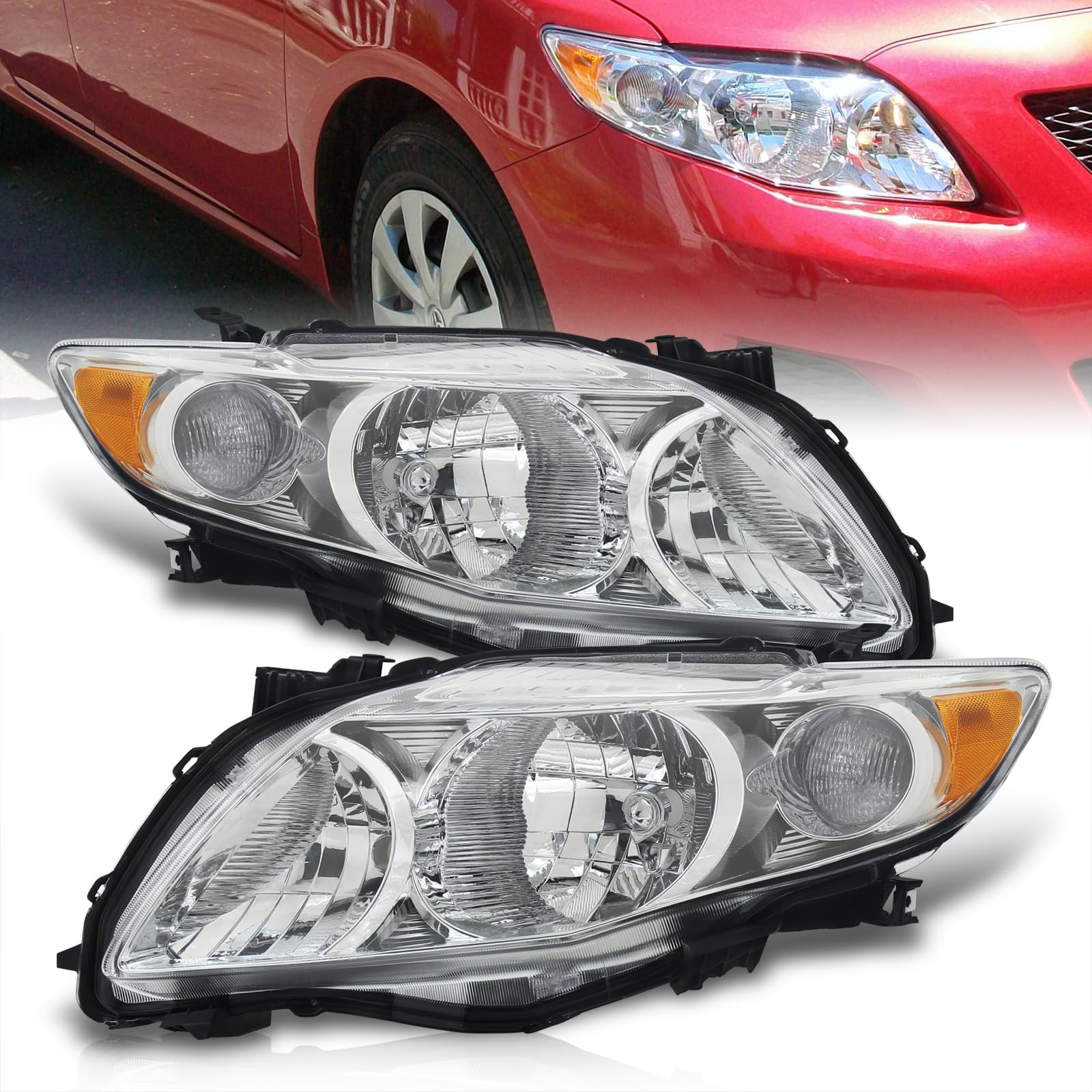 Upgraded JDM Driving Signal Halogen Projector Headlights Kit - Compatible with Toyota Corolla 2009-2010 (E140 CE/LE/S/XLE/XRS) - LH RH Pair for Enhanced Night Visibility & Style