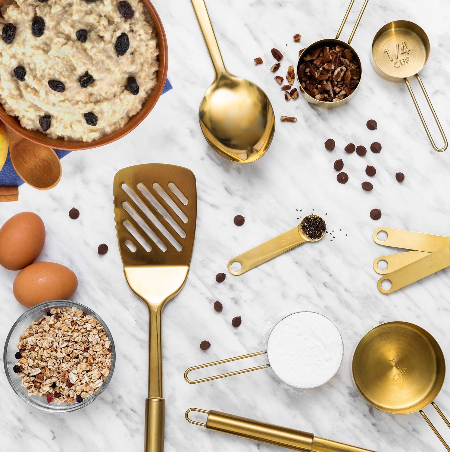 Premium 13-Piece Gold Kitchen Utensil Set with Measuring Cups & Spoons - Stainless Steel Cookware Accessories for Baking, Cooking & Gift Giving
