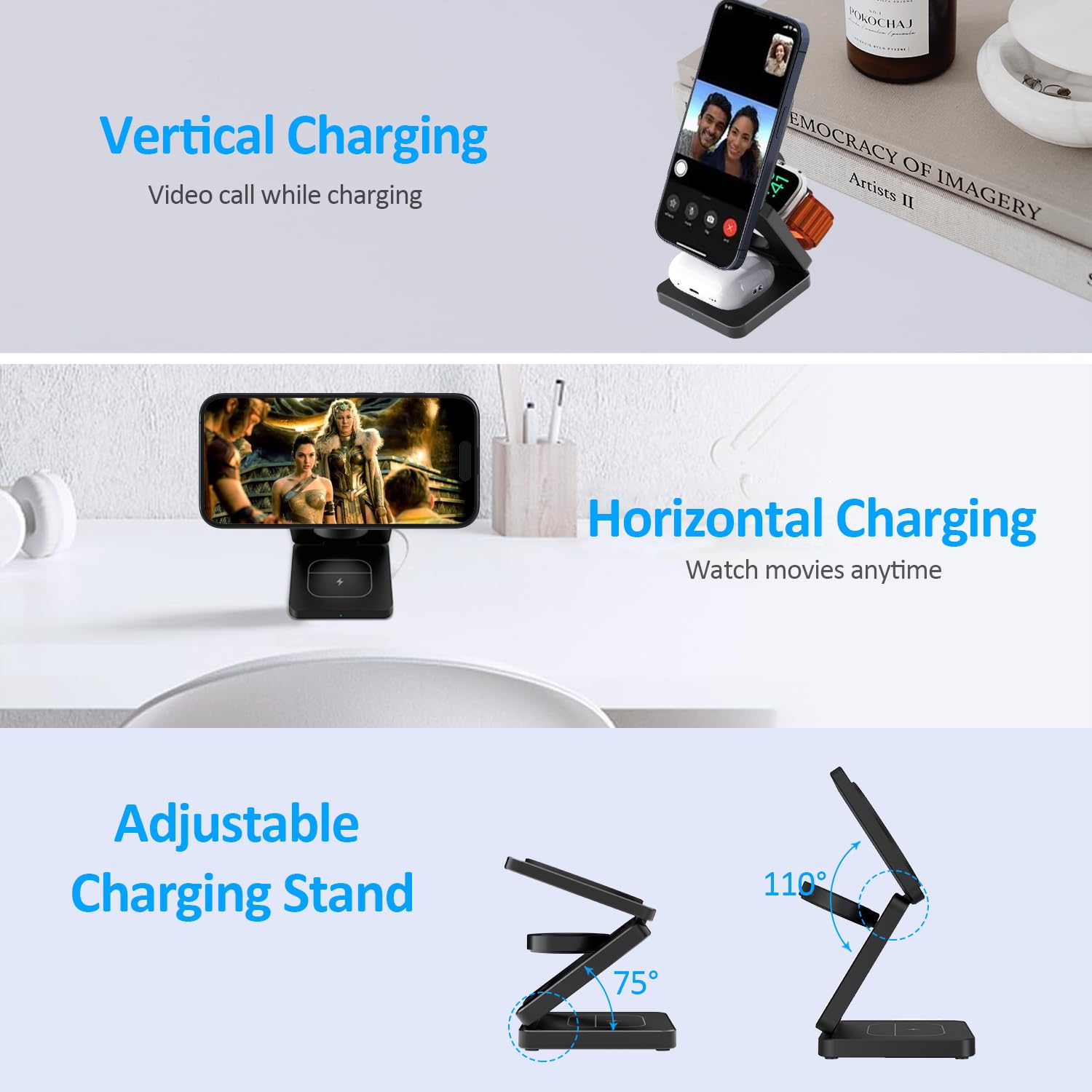 25W 3in1 Magsafe Charging Station for iPhone - Fast Wireless Charger for iPhone, iWatch & AirPods - Home & Office Use
