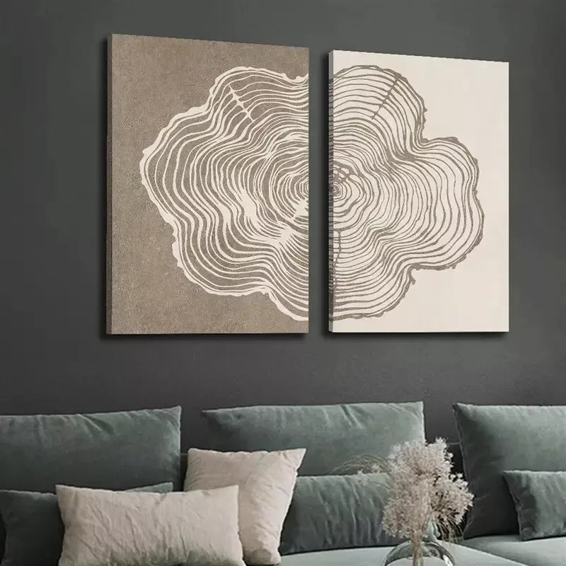 2Pcs Abstract Line Art Wood Texture Canvas Wall Art - 50x75cm Framed High Quality Print | 100% Australian Made | Ready to Hang | Perfect for Living Room, Bedroom & Office Decor