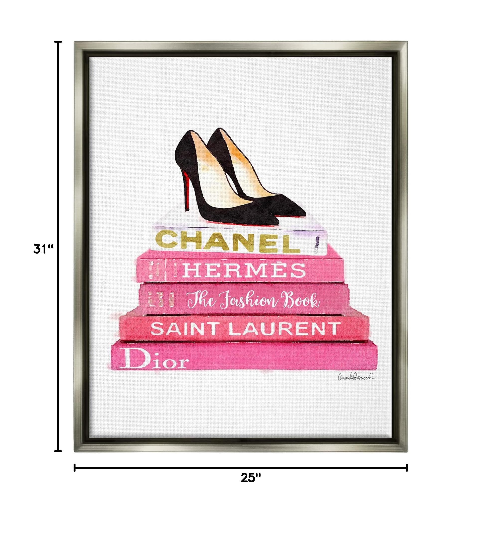 Stupell Industries Glam Pink Fashion Books Black Pump Heels Wall Art - Chic Shoe Illustration by Amanda Greenwood - Perfect for Bedroom, Living Room & Office Decor