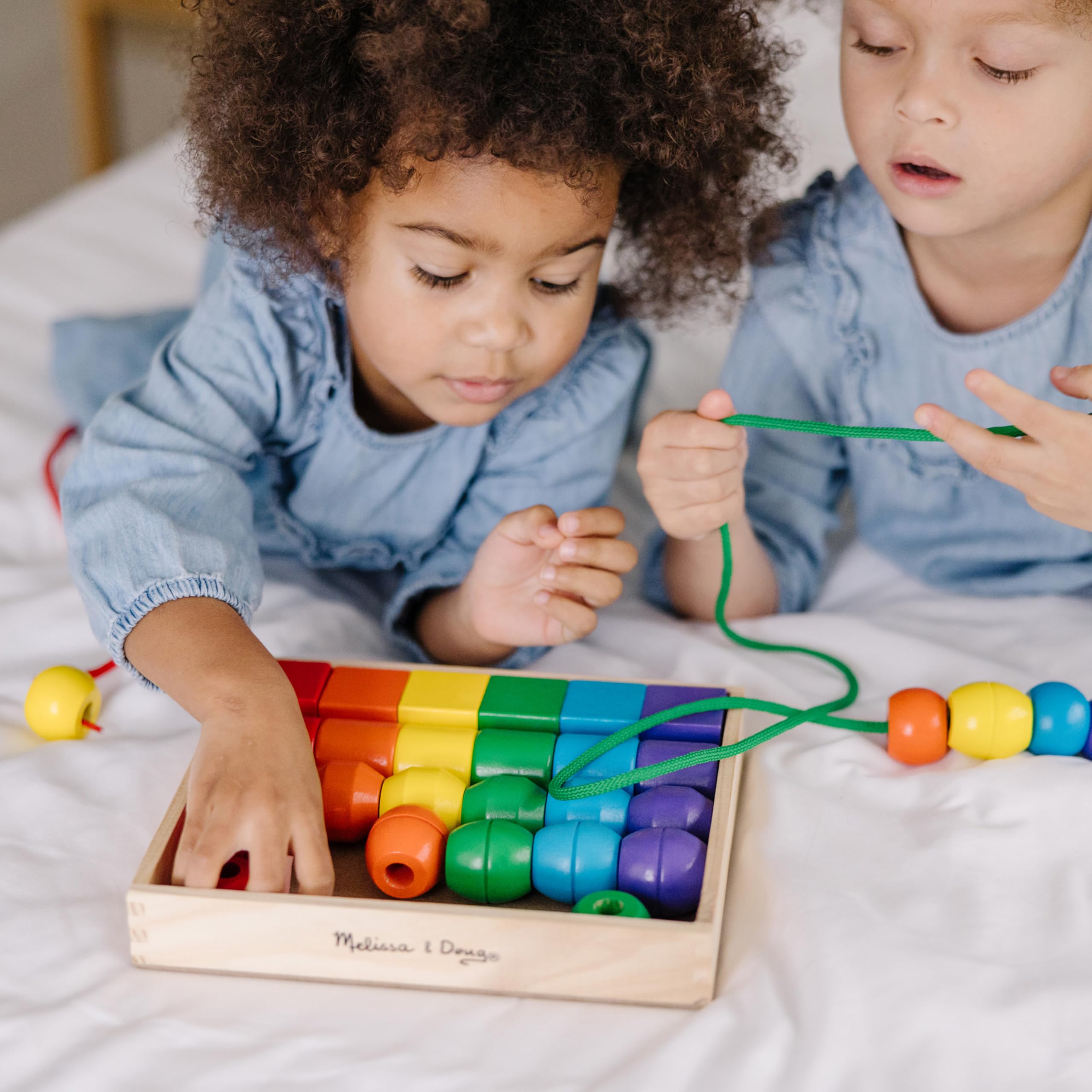 Melissa & Doug Primary Lacing Beads - 30 Wooden Beads & 2 Laces | Fine Motor Skills Educational Toy for Toddlers & Kids Ages 3+ | Preschool Learning, Hand-Eye Coordination & Montessori Classroom Activities