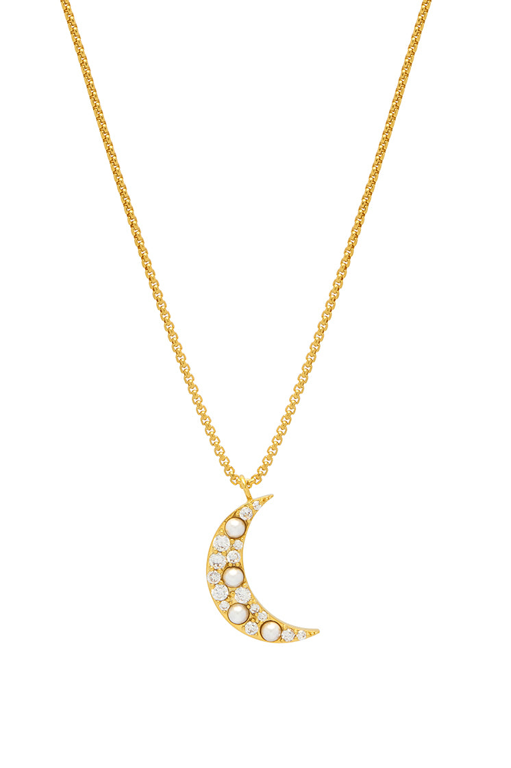 Elegant Pearl & CZ Moon Pendant Necklace - Dainty Celestial Jewelry for Women - Perfect for Date Nights, Weddings & Special Occasions