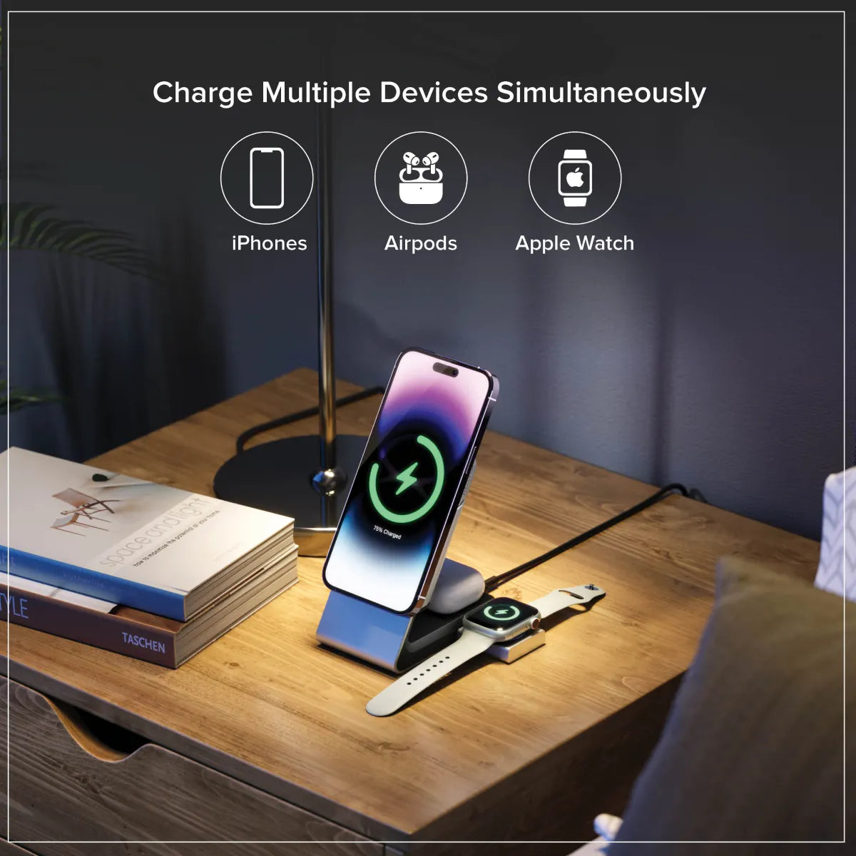 Matrix+ 3-in-1 Magnetic Wireless Charging Station for iPhone 16/12, Apple Watch & AirPods - 5000mAh Portable Power Bank with 30W Fast Charging & Worldwide Adapter - Perfect for Travel, Office & Nightstand Charging