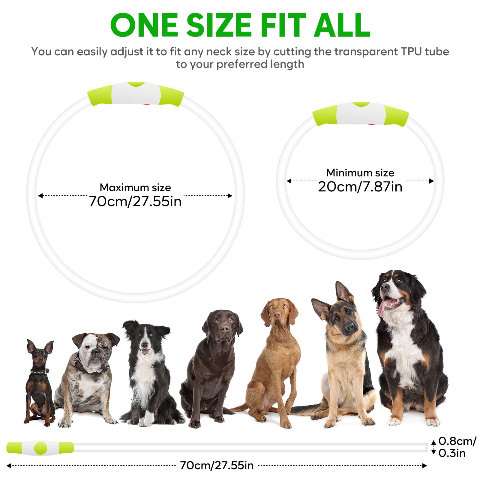 HIGO USB Rechargeable LED Dog Collar - Light Up Safety Collar for Night Walking, High Visibility Glow Collar with TPU Material for Small Medium Large Dogs (Green) - Perfect for Evening Walks, Jogging & Outdoor Adventures