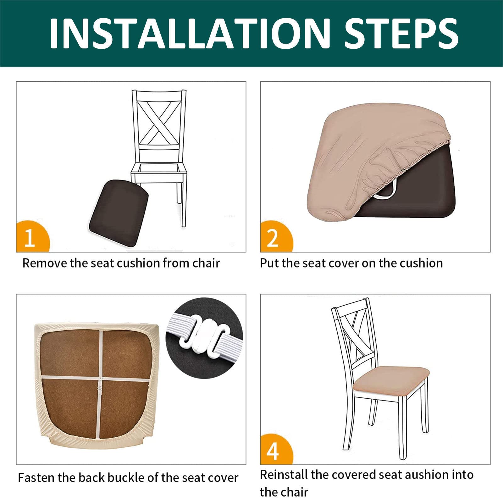Waterproof Stretch PU Leather Dining Chair Covers - 2 Pack, Removable & Washable Seat Protectors for Kitchen, Dining Room, Coffee Shop & Office Use