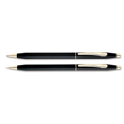 Premium Classic Century Ballpoint Pen & Pencil Gift Set - 23K Gold Accent, Black (2 Sets) - Perfect for Business Gifts, Office Use & Luxury Writing Accessories