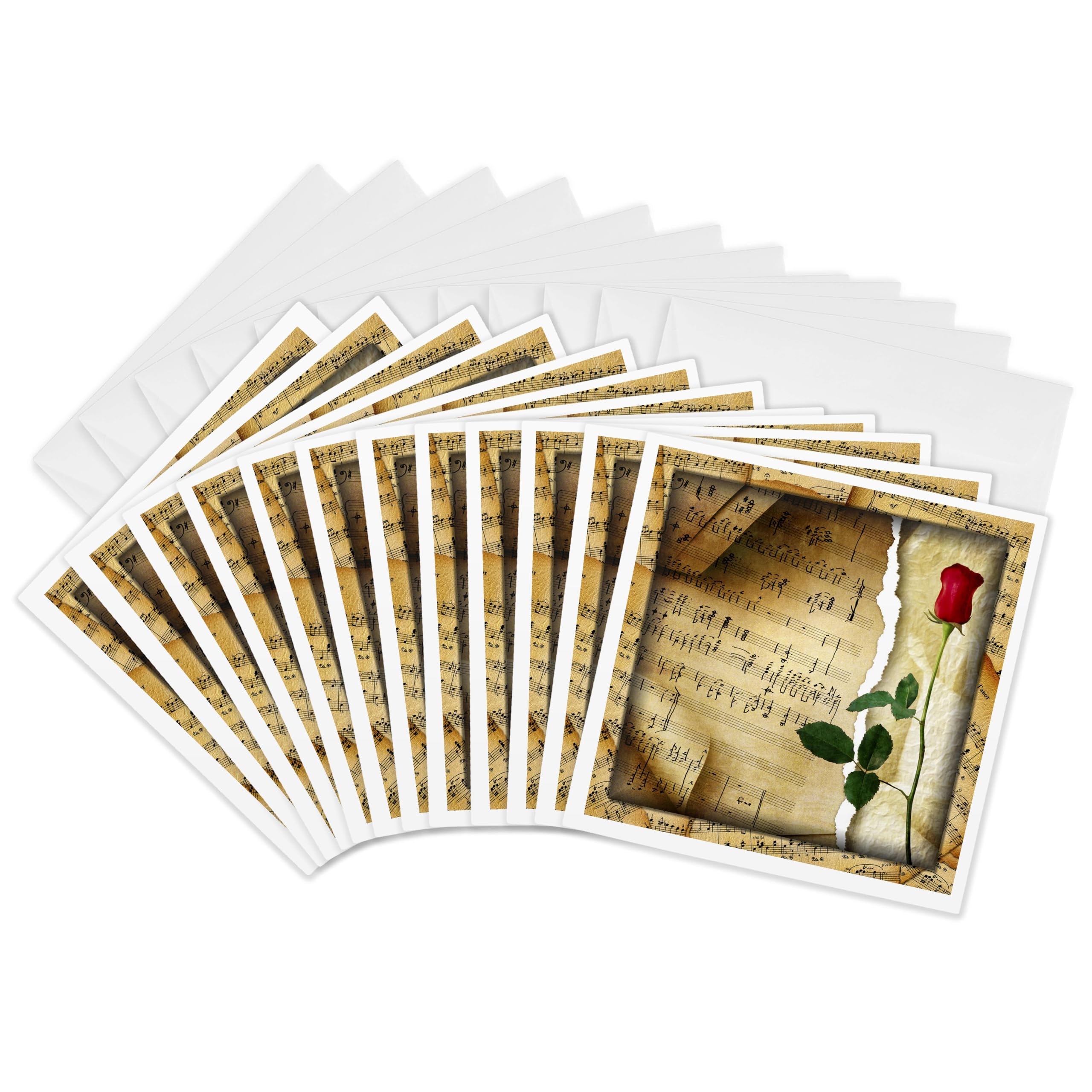 12 Pack Greeting Cards with Rose & Music Themes - Perfect for Birthdays, Anniversaries & Special Occasions