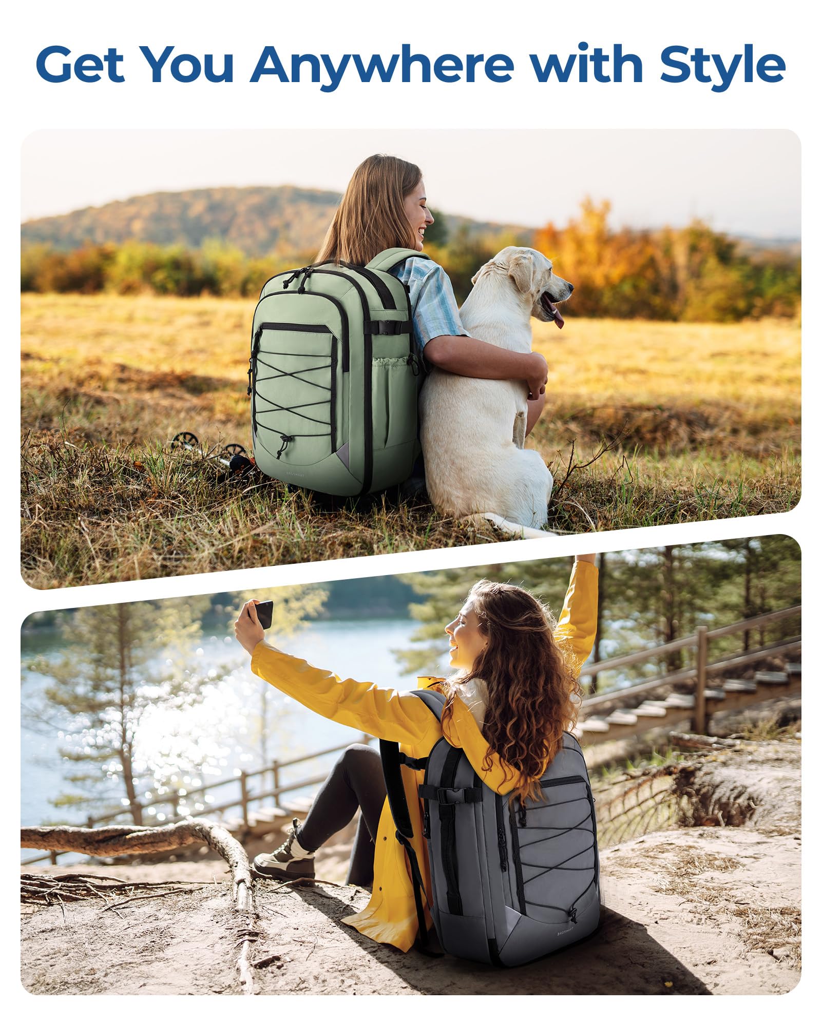 BAGSMART 17.3 Inch Large Travel Backpack - Flight Approved Carry On Backpack with Shoe Compartment, 30L Water Resistant Daypack for Men & Women (Grey) - Perfect for Air Travel, Business Trips & Weekend Getaways