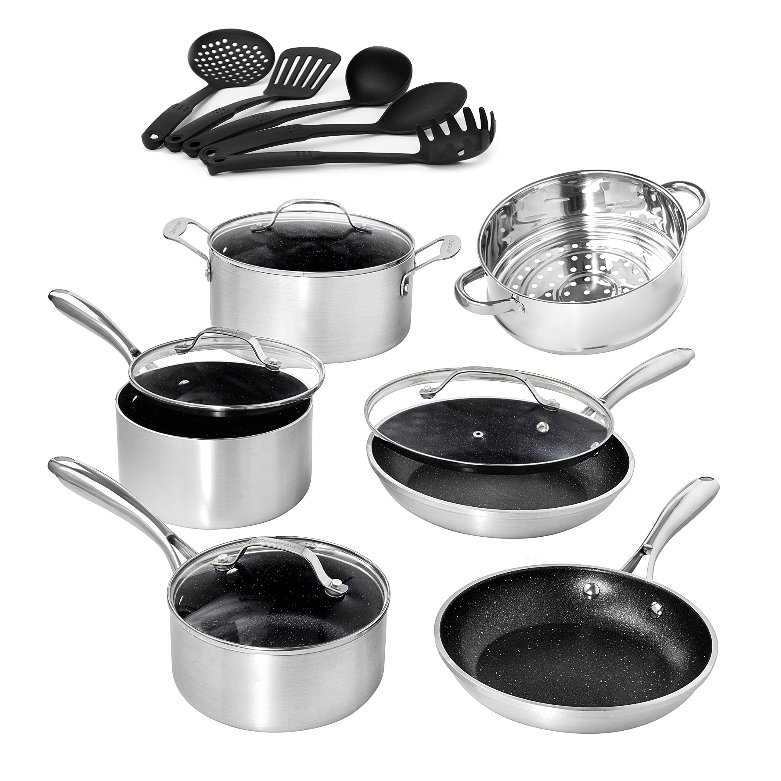 Premium Granite Stone Cookware Set - 10-Piece Nonstick Kitchen Pots & Pans Set with Stay-Cool Handles, Silver - Perfect for Frying, Sautéing & Everyday Cooking