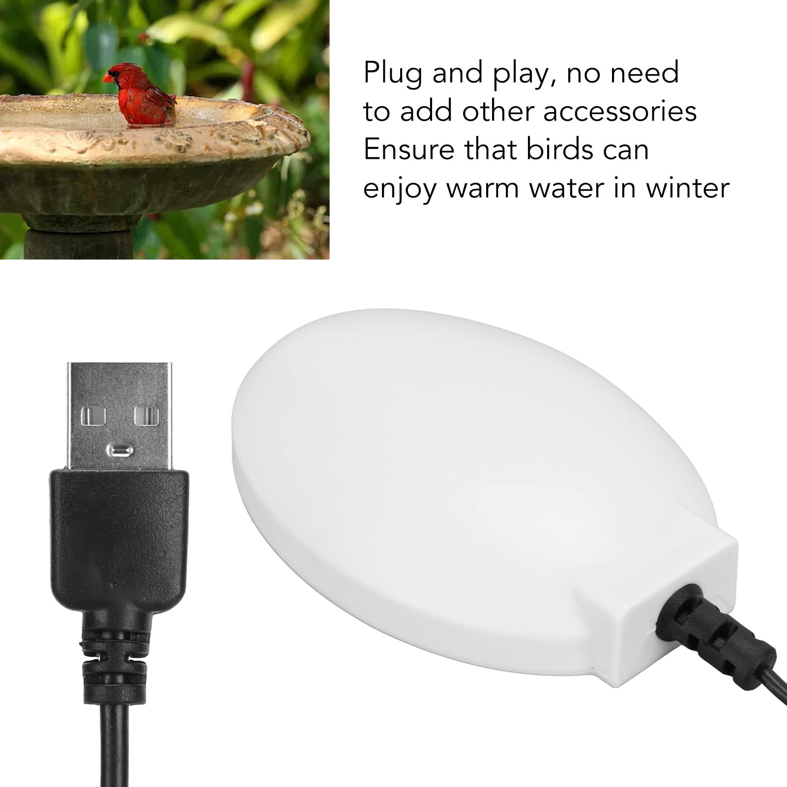 Upgraded Zunate Bird Bath Heater for Outdoor Use - Thermostat Controlled USB Birdbath Deicer & Water Heater, Easy Plug & Play - Perfect for Patio, Yard, Garden, Lawn (White) | Keep Birds Happy in Winter with Warm Water