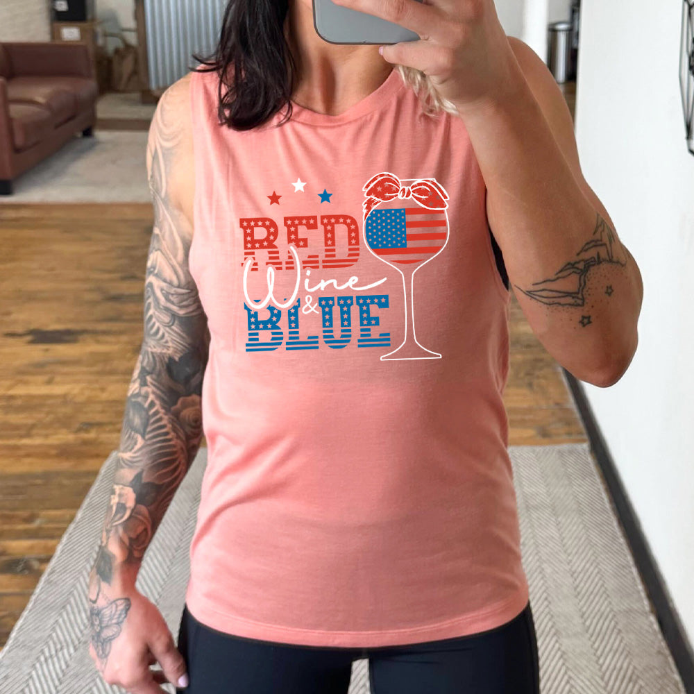 Red Wine & Blue Muscle Tank Top for Women - Comfortable Sleeveless Workout Shirt for Gym, Running & Yoga
