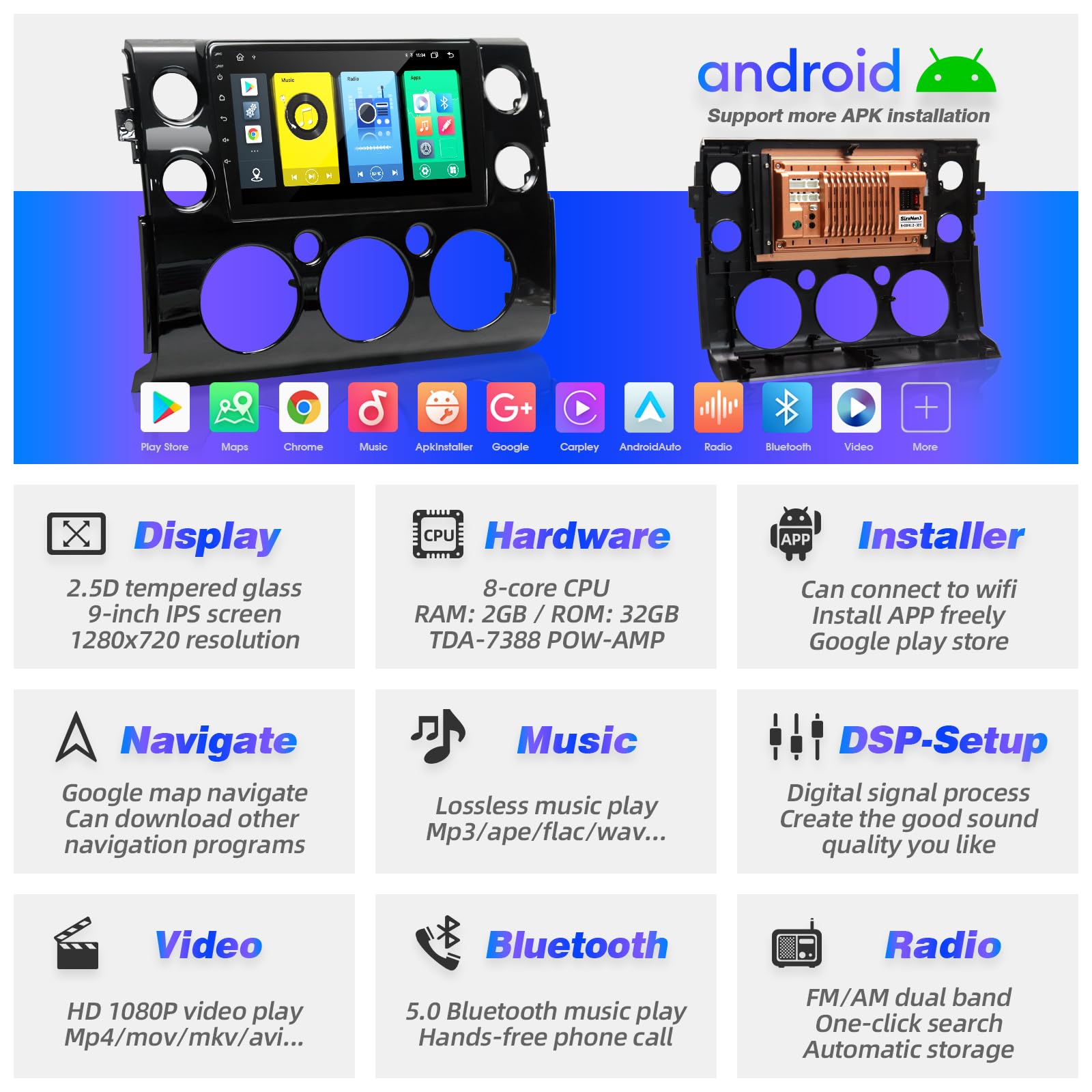 Toyota FJ Cruiser 2006-2020 Android Car Stereo with Wireless CarPlay & Android Auto - 8-Core Bluetooth GPS Navigation, WiFi Multimedia Player, 1280x720 HD Touchscreen Head Unit - Perfect for Road Trips & Off-Road Adventures