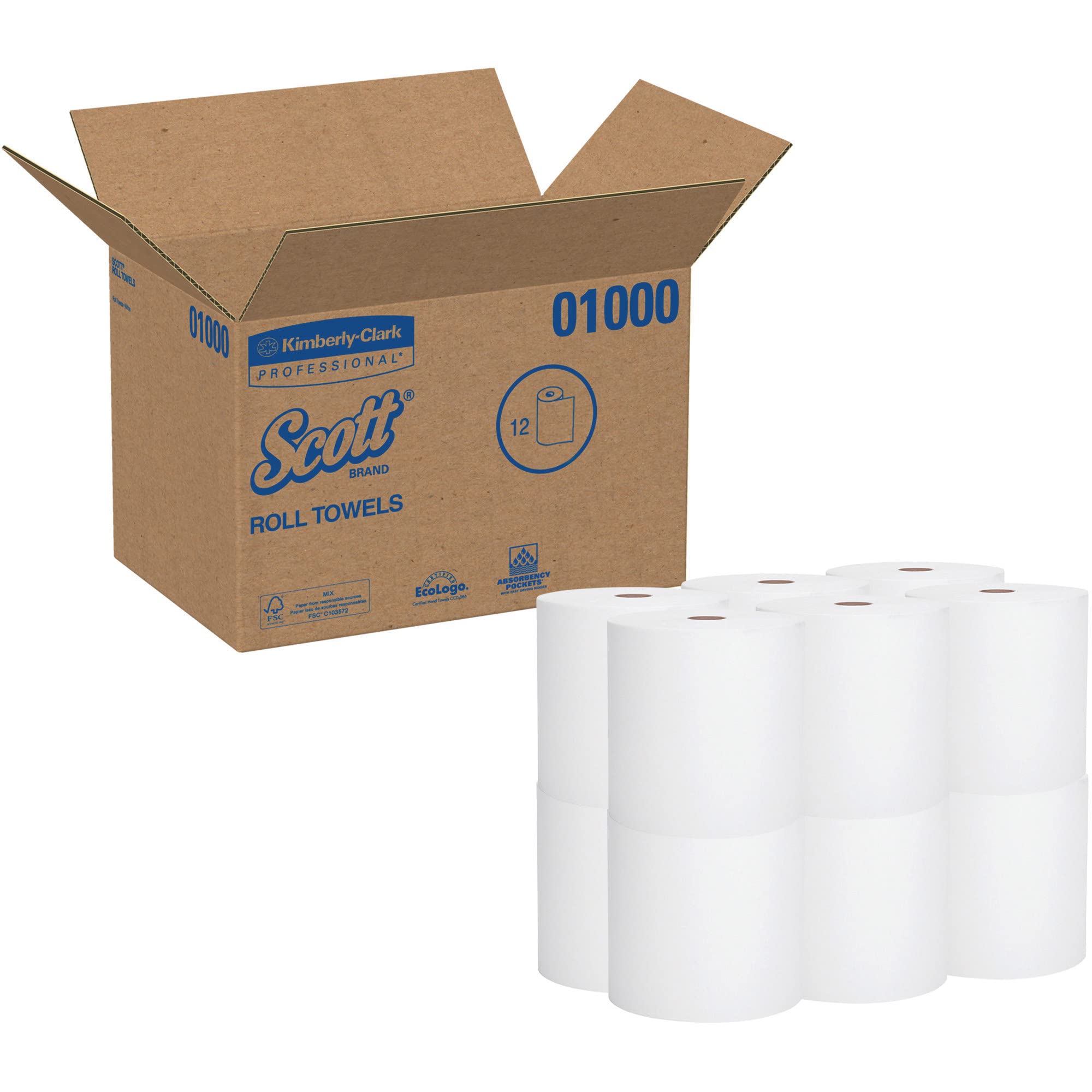 Scott® Hardwound 1-Ply Paper Towels, 60% Recycled, 1000' Per Roll, 12 Rolls Bulk Pack - Heavy-Duty Cleaning for Kitchens, Restaurants & Offices
