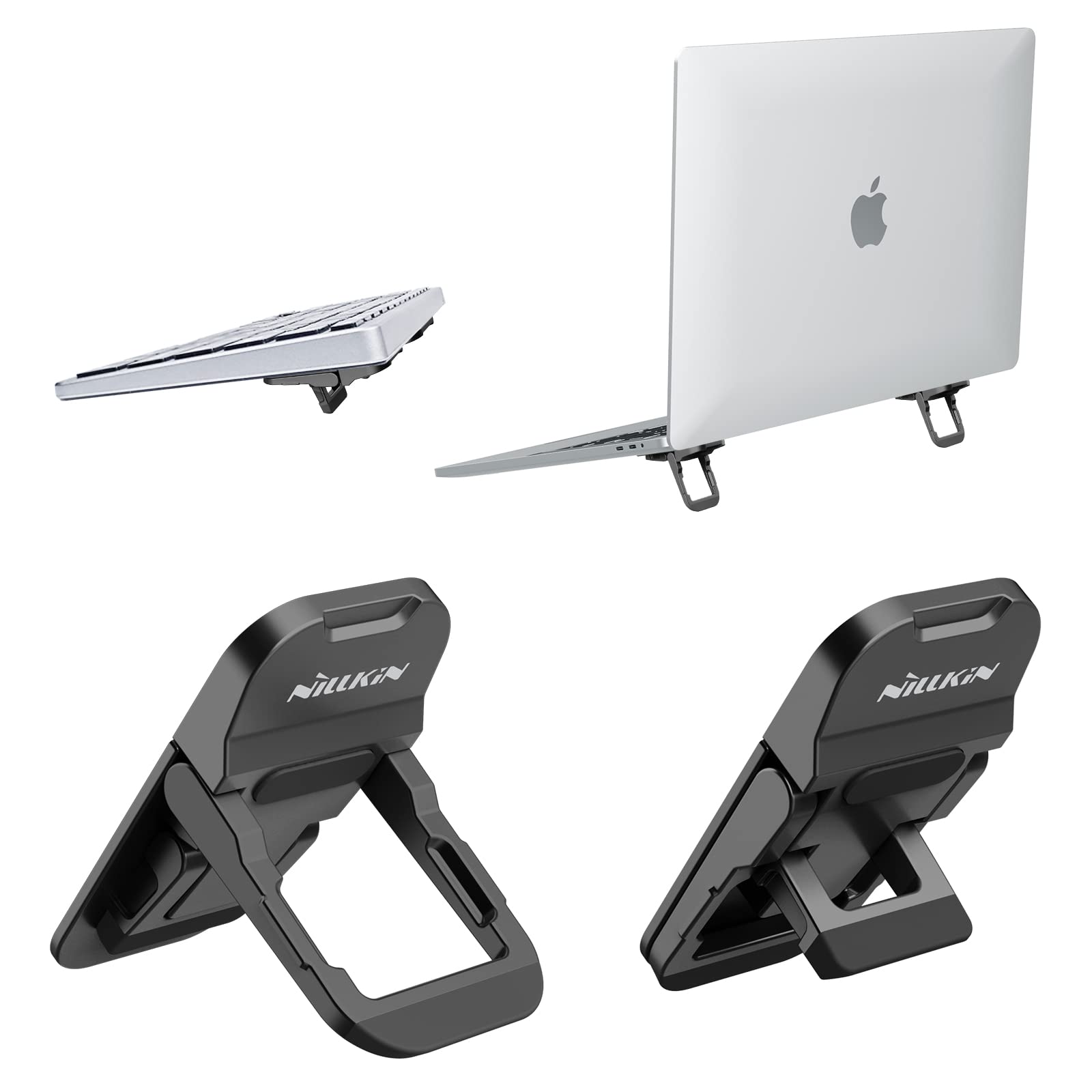 Nillkin Adjustable Computer Keyboard Stand for Desk - 3 Angle Flip Riser Feet for Most Keyboards & 10-17 Inch Laptops (MacBook, Dell, HP) - Black | Perfect for Home Office, Gaming, and Ergonomic Workstations