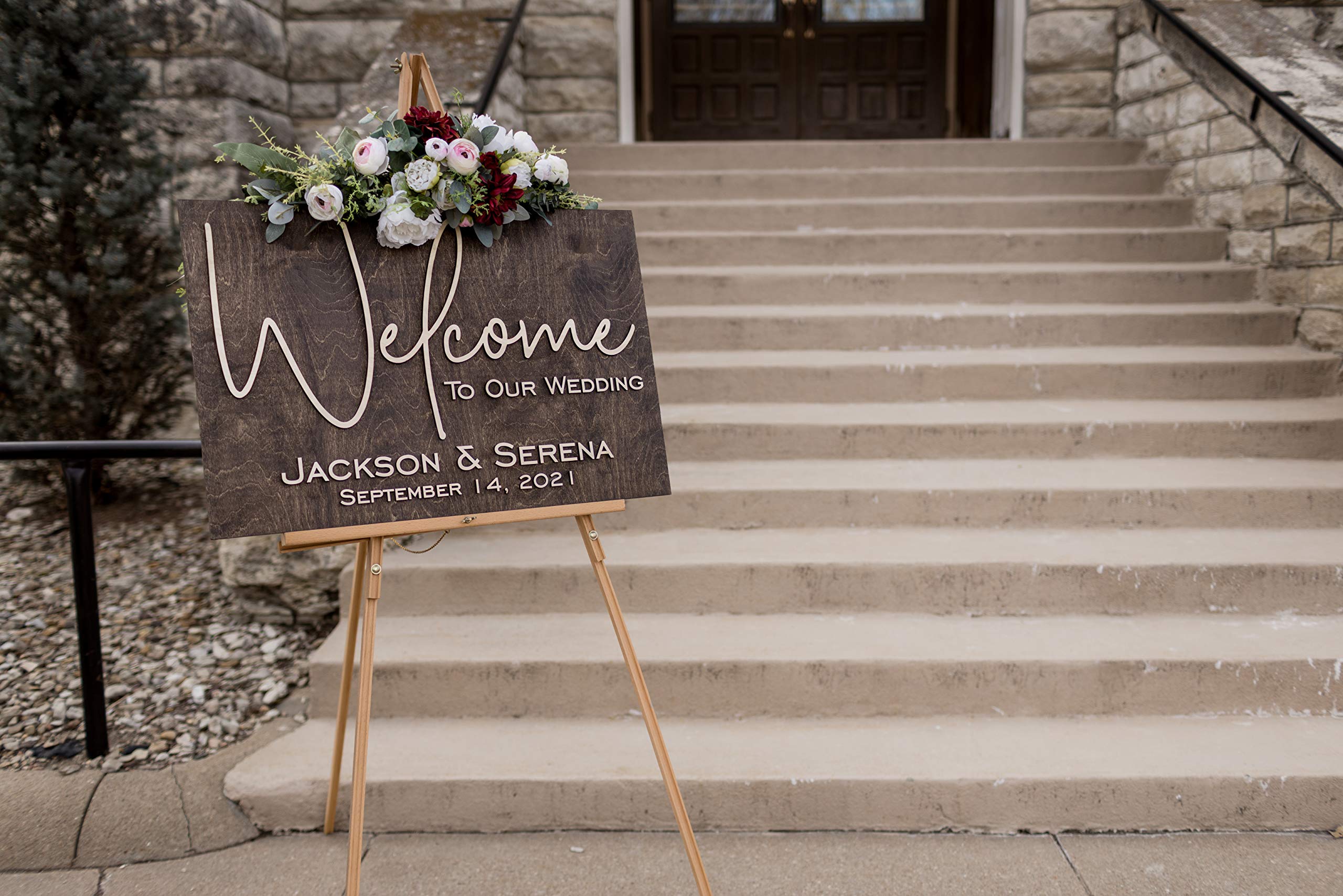 Personalized 3D Wooden Wedding Welcome Sign - Custom with Names & Dates - Laser Engraved Rosefield Design - Perfect for Wedding Ceremony Decor & Reception Entrance Decorations
