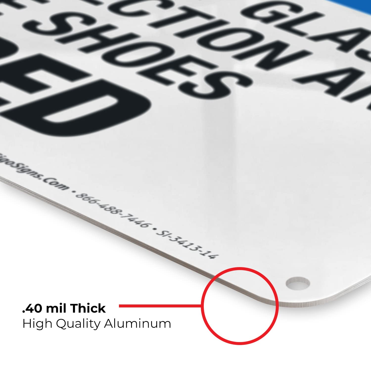 OSHA Compliant Safety Sign - Hard Hat, Safety Glasses, Hearing Protection & Steel Toe Shoes Required - 10x14 Inch Rust-Free .040 Aluminum Sign - Fade Resistant for Indoor/Outdoor Use - Made in USA - Perfect for Construction Sites, Warehouses & Industrial Workplaces
