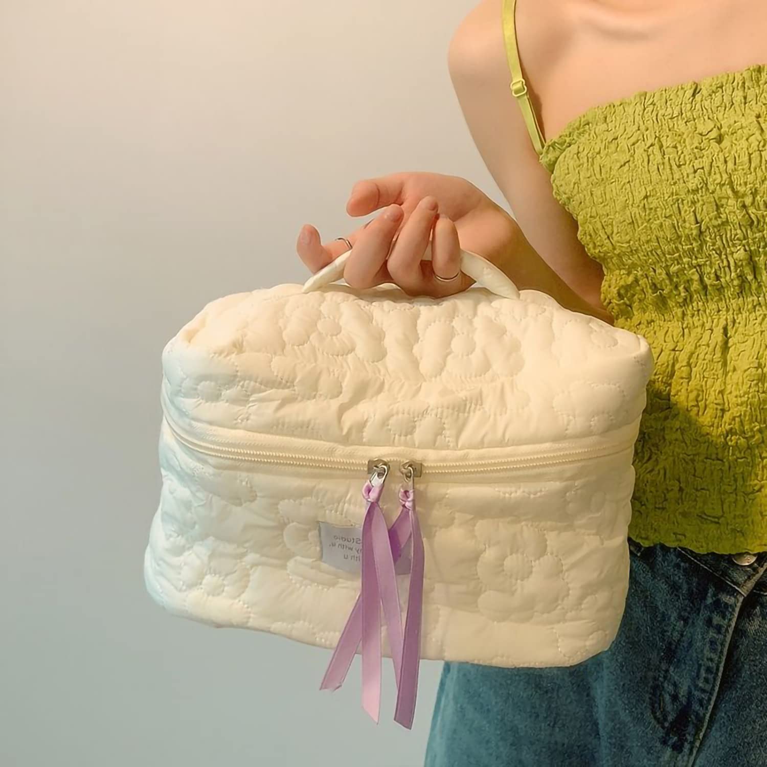 Large Capacity Soft Makeup Bag for Travel - Waterproof Cosmetic Organizer Pouch for Women, Teens & Girls | Perfect for Vacation, Gym & Daily Use (White)