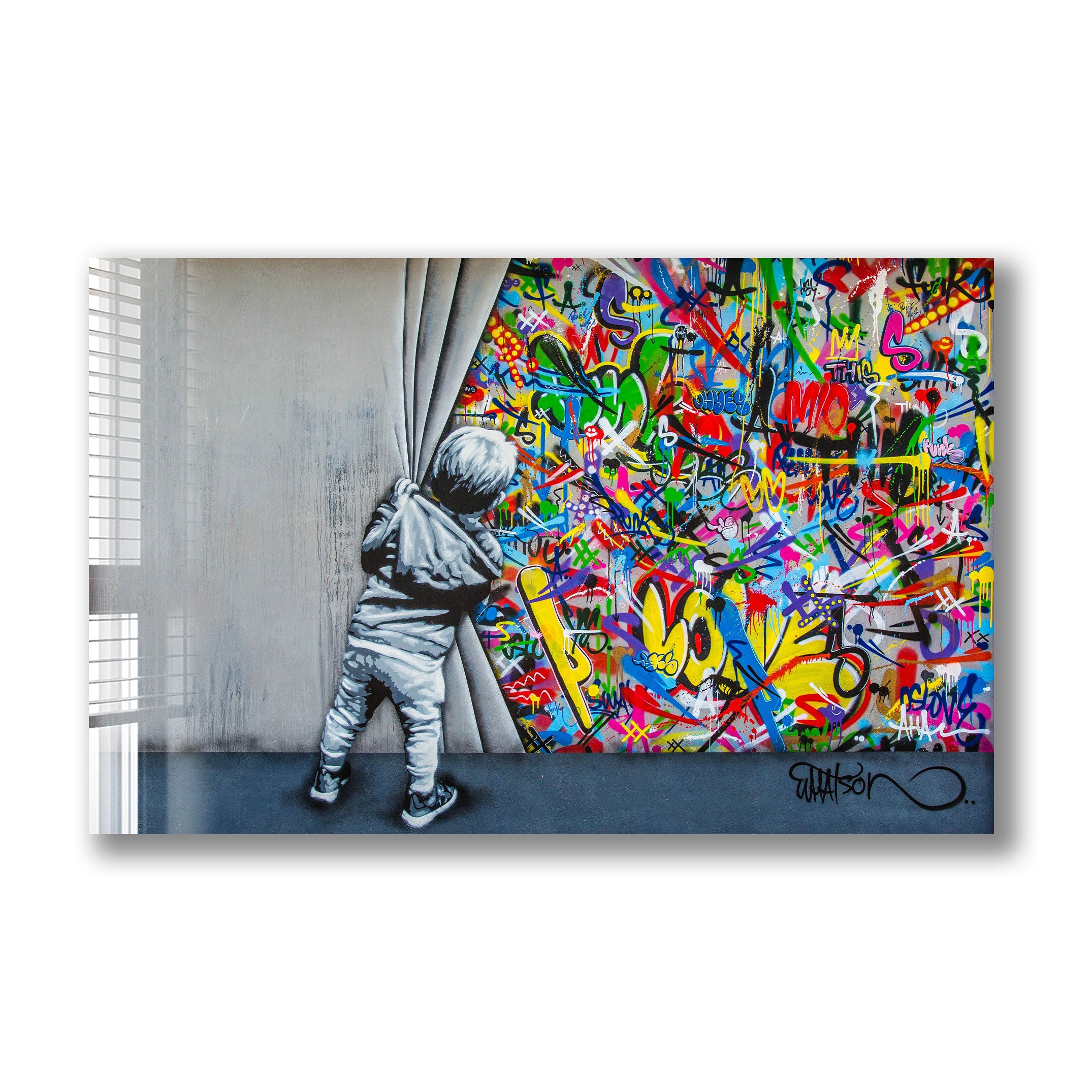 Banksy Behind The Curtains Wall Art - Authentic Street Art Prints for Home & Office Decor - Perfect for Urban Art Lovers & Modern Interior Design