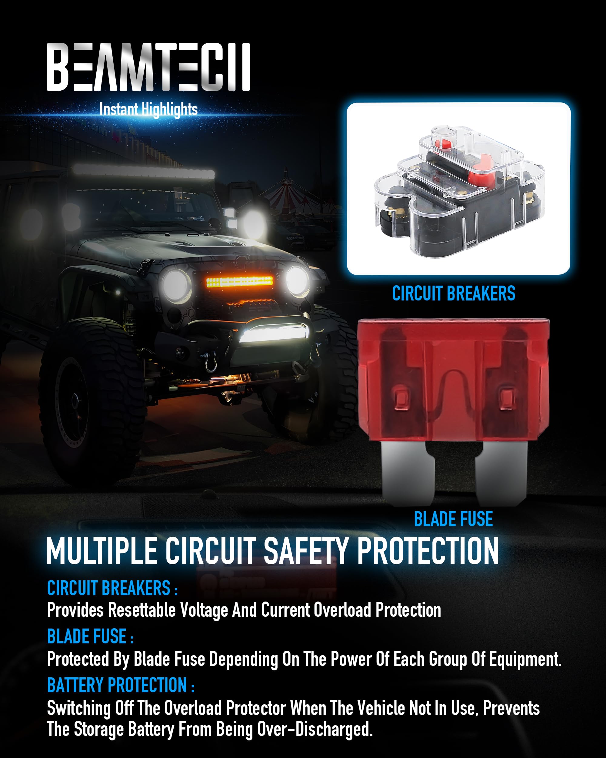 BEAMTECH 8 Gang RGB Switch Panel with Momentary/Pulsed Control - LED Light Controller for Off Road ATV UTV Car Truck Van - Perfect for Vehicle Customization & Auxiliary Lighting Systems