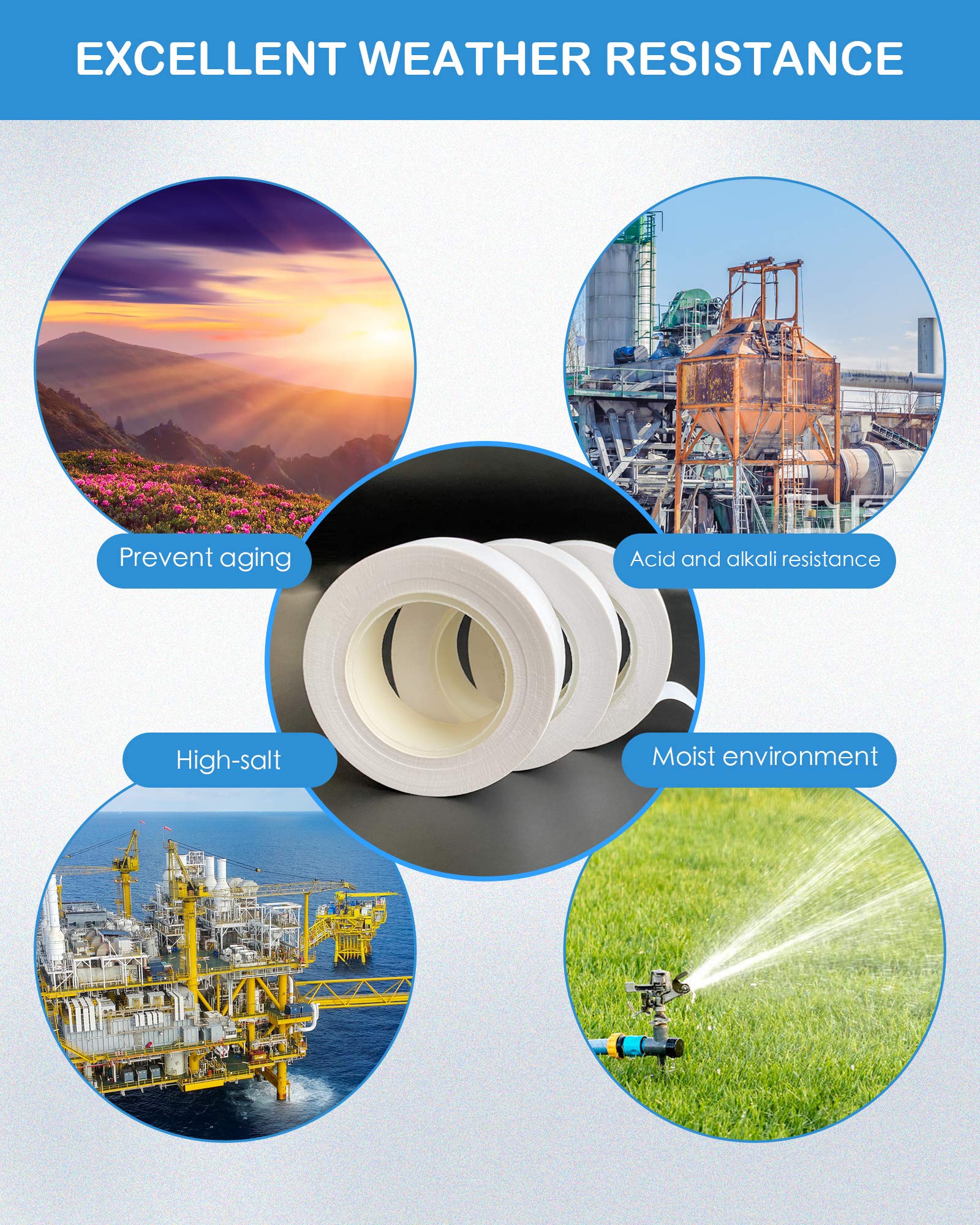 Wapodeai 3pcs White Electrical Tape - Flame Retardant, High Temp Resistant for Indoor/Outdoor Use