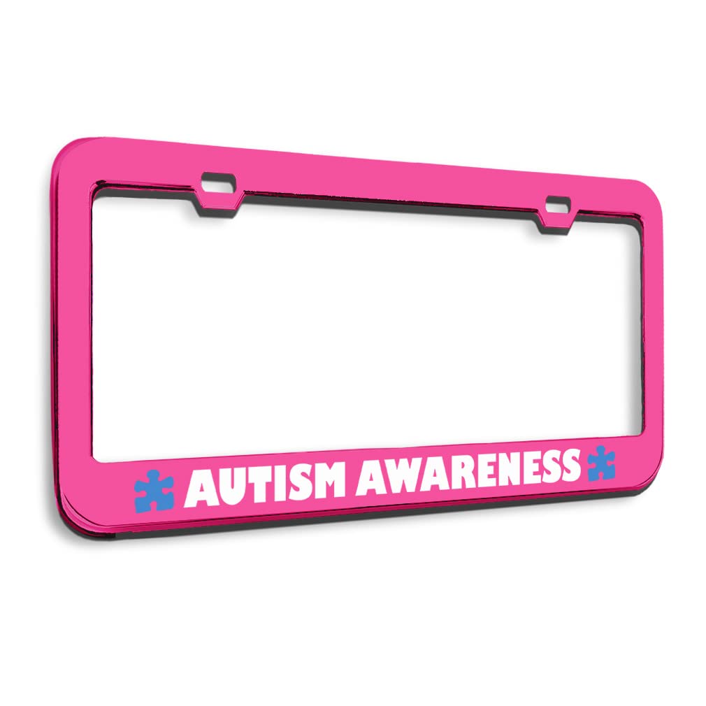 Speedy Pros Autism Awareness Metal License Plate Frame - Hot Pink Car Tag Holder with 2 Holes | Durable Auto Accessories for Cars, Trucks & SUVs | Show Support While Driving