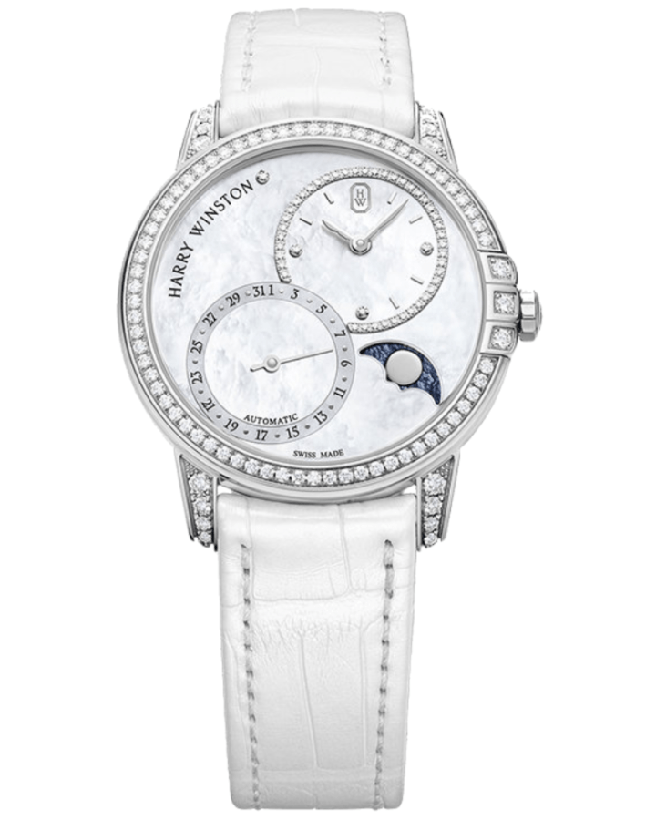 Harry Winston Midnight Date Moon Phase 18K White Gold Diamond Ladies Watch - Luxury Women's Timepiece for Formal Events & Special Occasions
