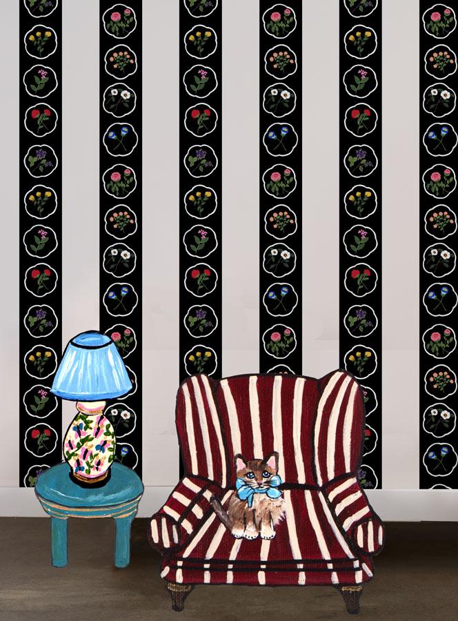 Montaigne Stripe Wallpaper by Carly Beck - Black & White Striped Wallpaper for Living Room, Bedroom, and Office Decor