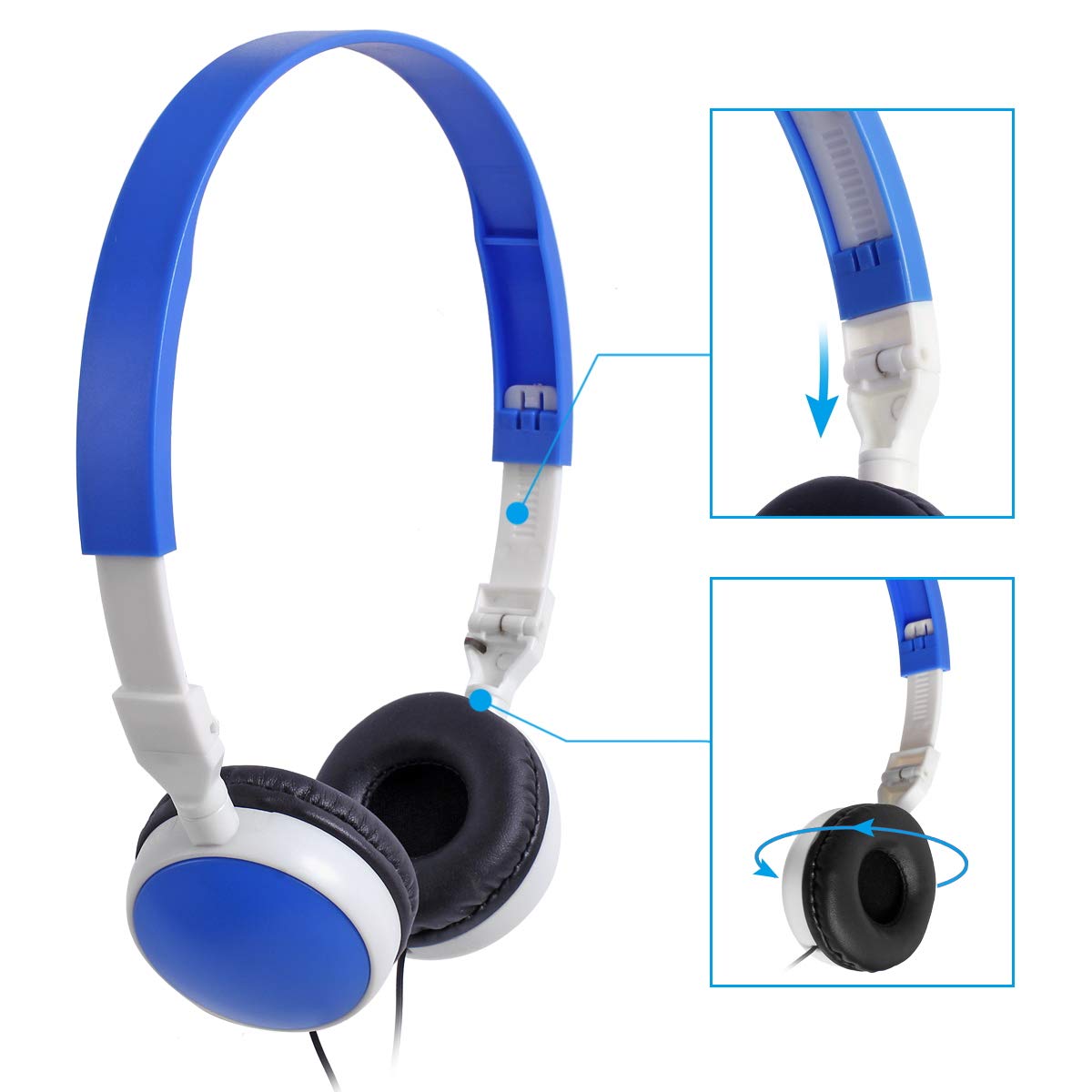 Bulk 10 Pack KW-X10 Foldable Kids Headphones for Classroom, School & Computer Lab - Durable Earbuds for Students, Library, Hospital, Museum, Testing Center & Hotel Use - Wholesale Headphones in Bulk for Education & Public Spaces
