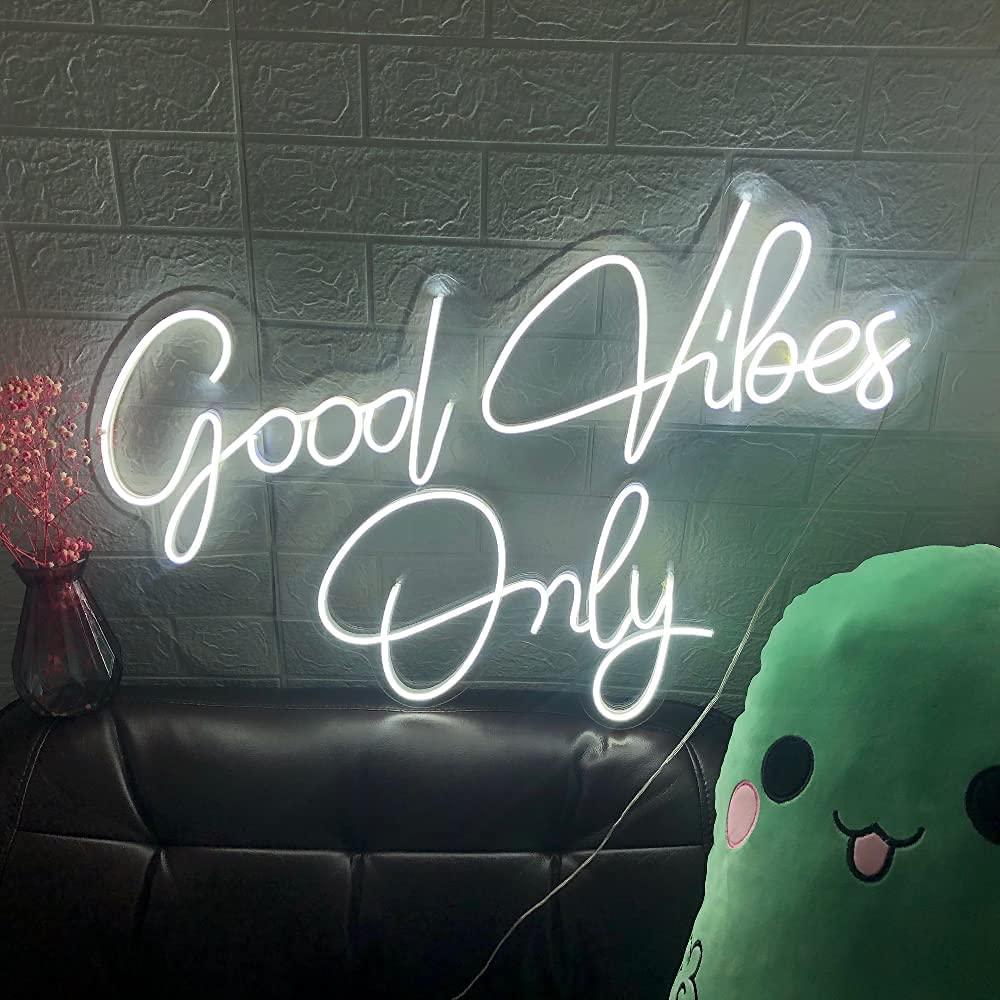 CiCiYours Good Vibes Only Neon Sign - 23x15 Inch Dimmable LED Wall Decor for Bedroom, Party & Home | Perfect for Birthday, Bachelorette & Wedding Decorations | Cold White Light Gift Idea for Women & Teens