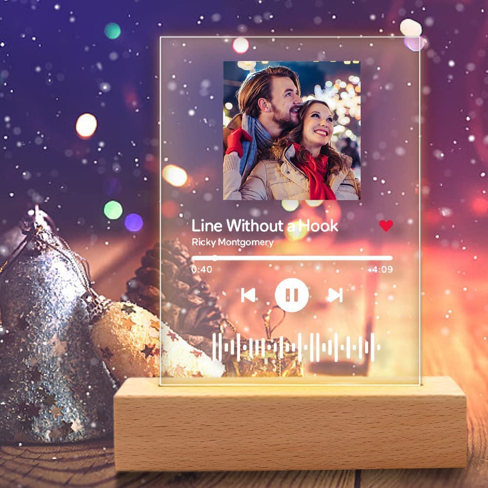 Custom Spotify Glass Art Plaque - Personalized Acrylic Song Plaque with Photo & Scannable Spotify Code - LED Night Light for Music Lovers - Perfect Gift for Anniversaries, Birthdays & Home Decor